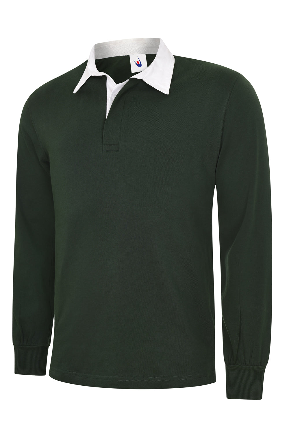 Uneek Classic Rugby Shirt in Bottle Green, front view