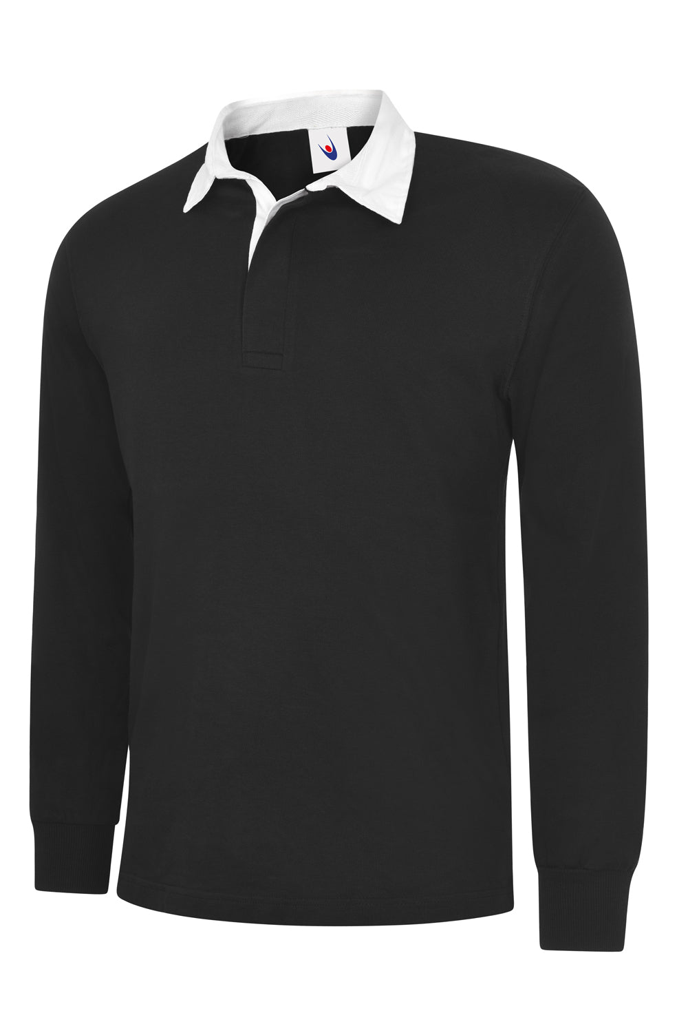 Uneek Classic Rugby Shirt in Black, back view