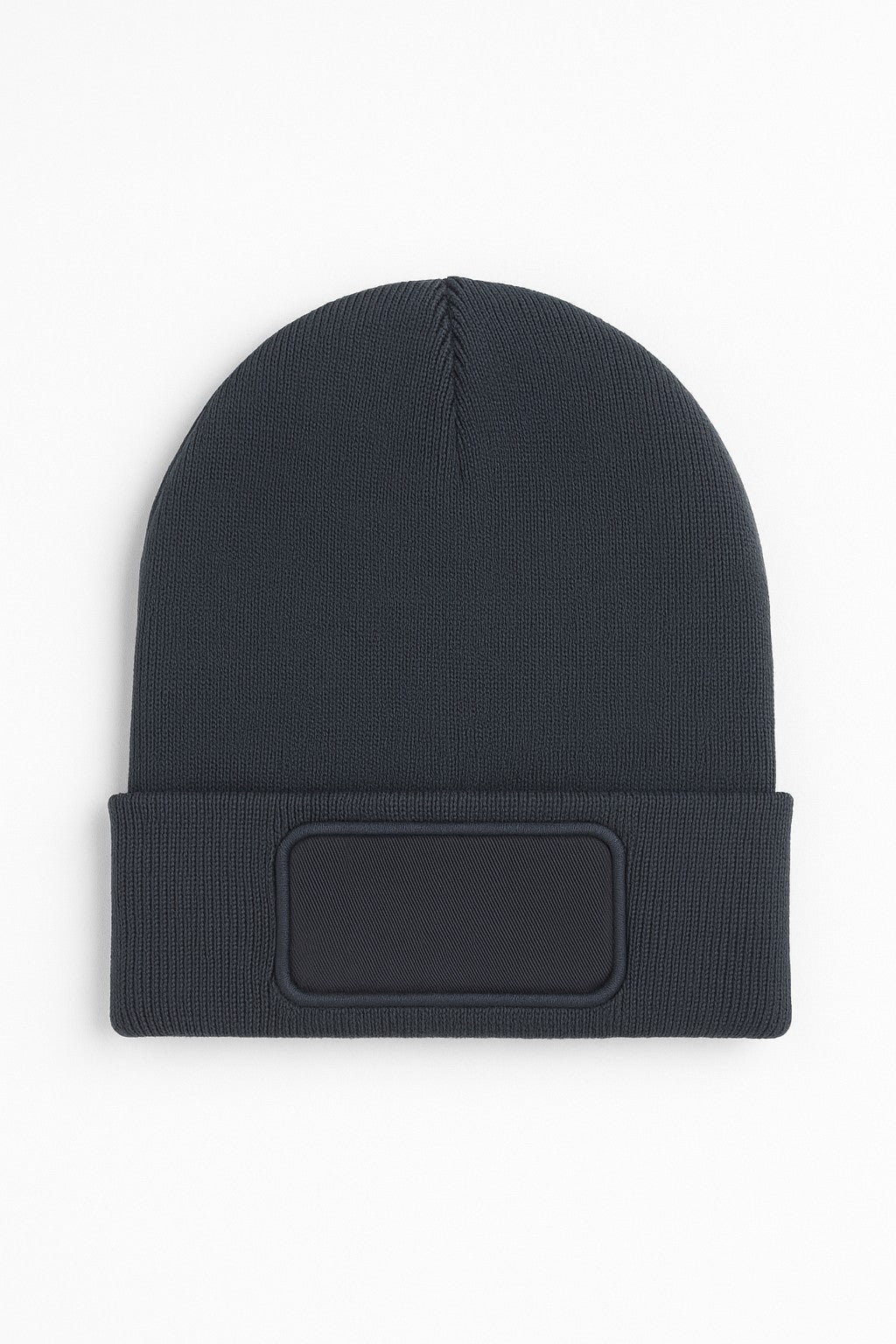 Uneek Rectangular Patch Beanie in Graphite Grey, front view