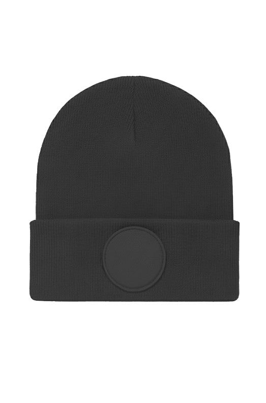 Uneek Circular Patch Beanie in Graphite Grey, front view