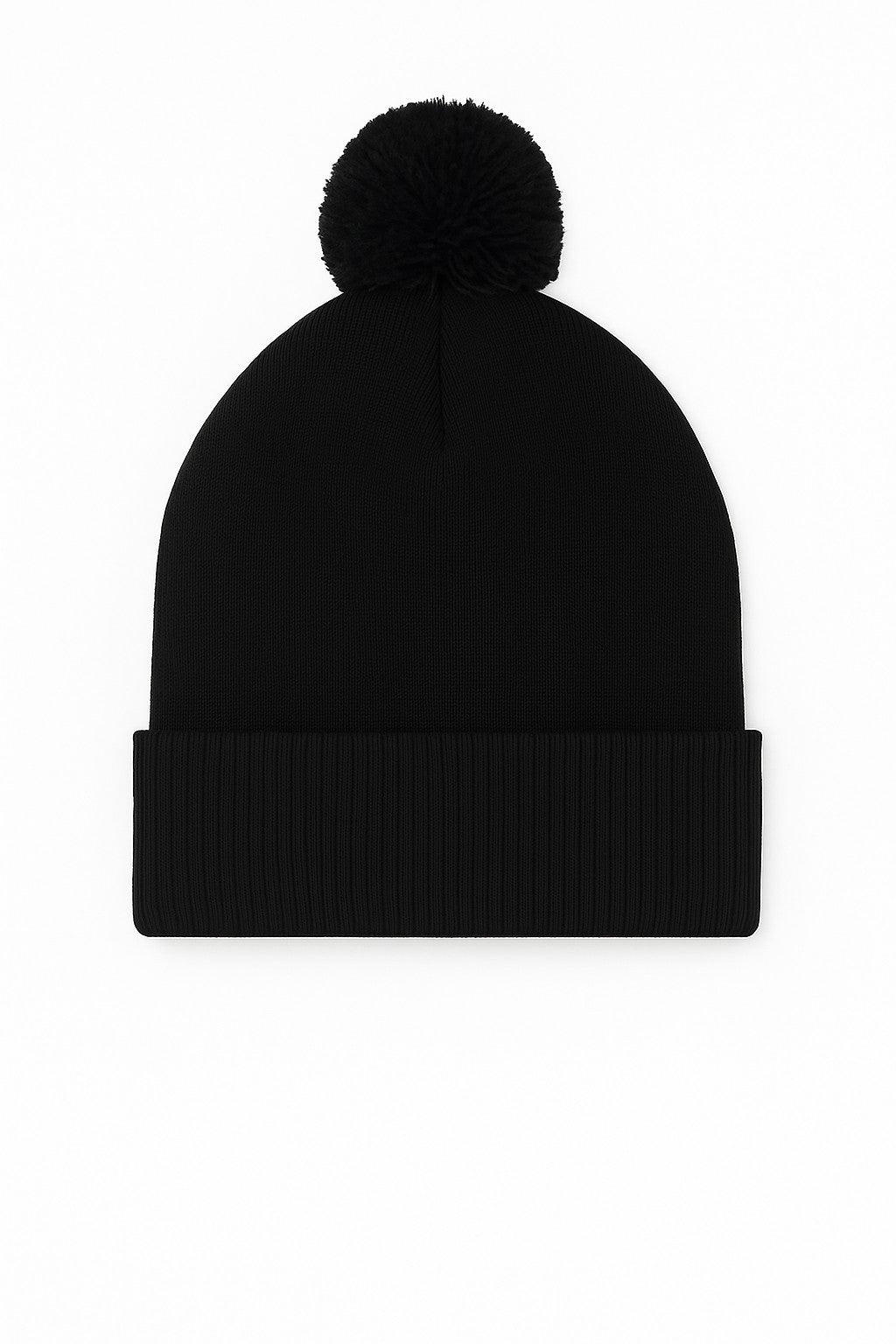 Uneek Pom Pom Beanie in Black, front view