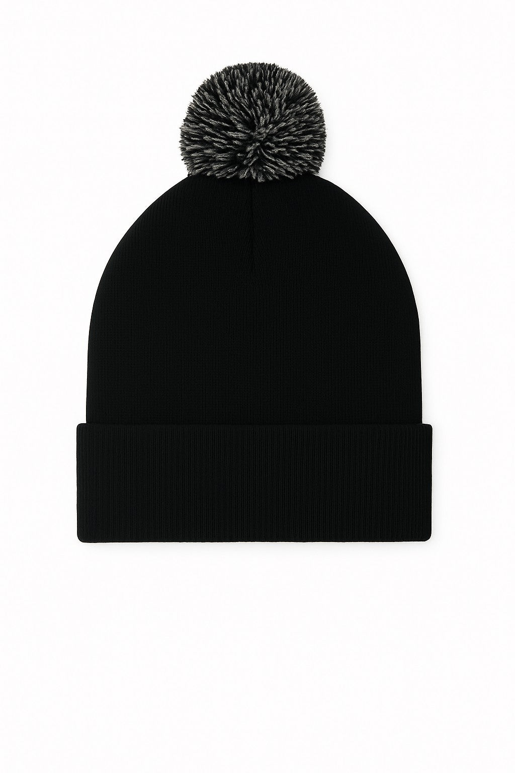 Uneek Pom Pom Beanie in Black/Graphite Grey, front view