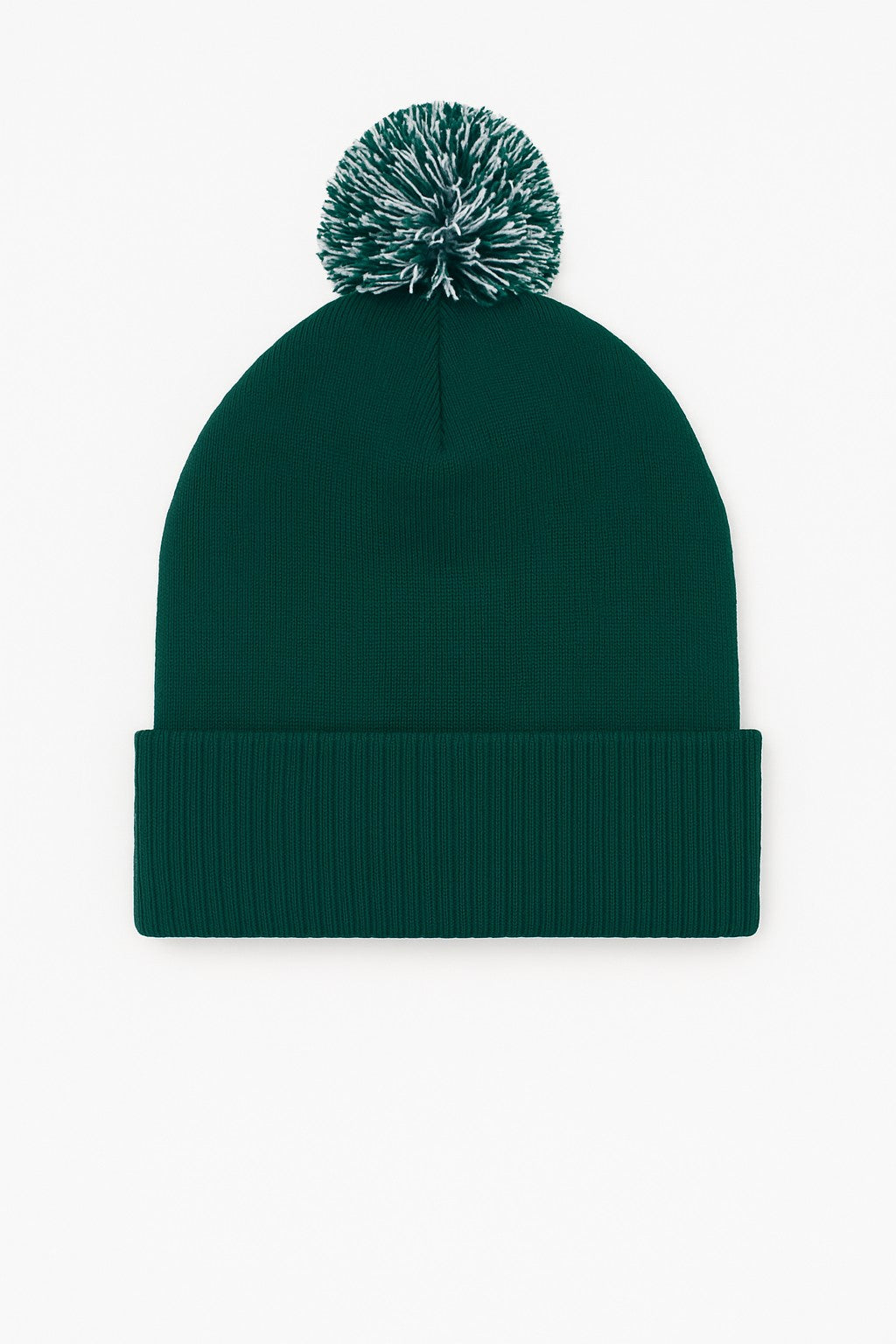 Uneek Pom Pom Beanie in Bottle Green/Off White, front view