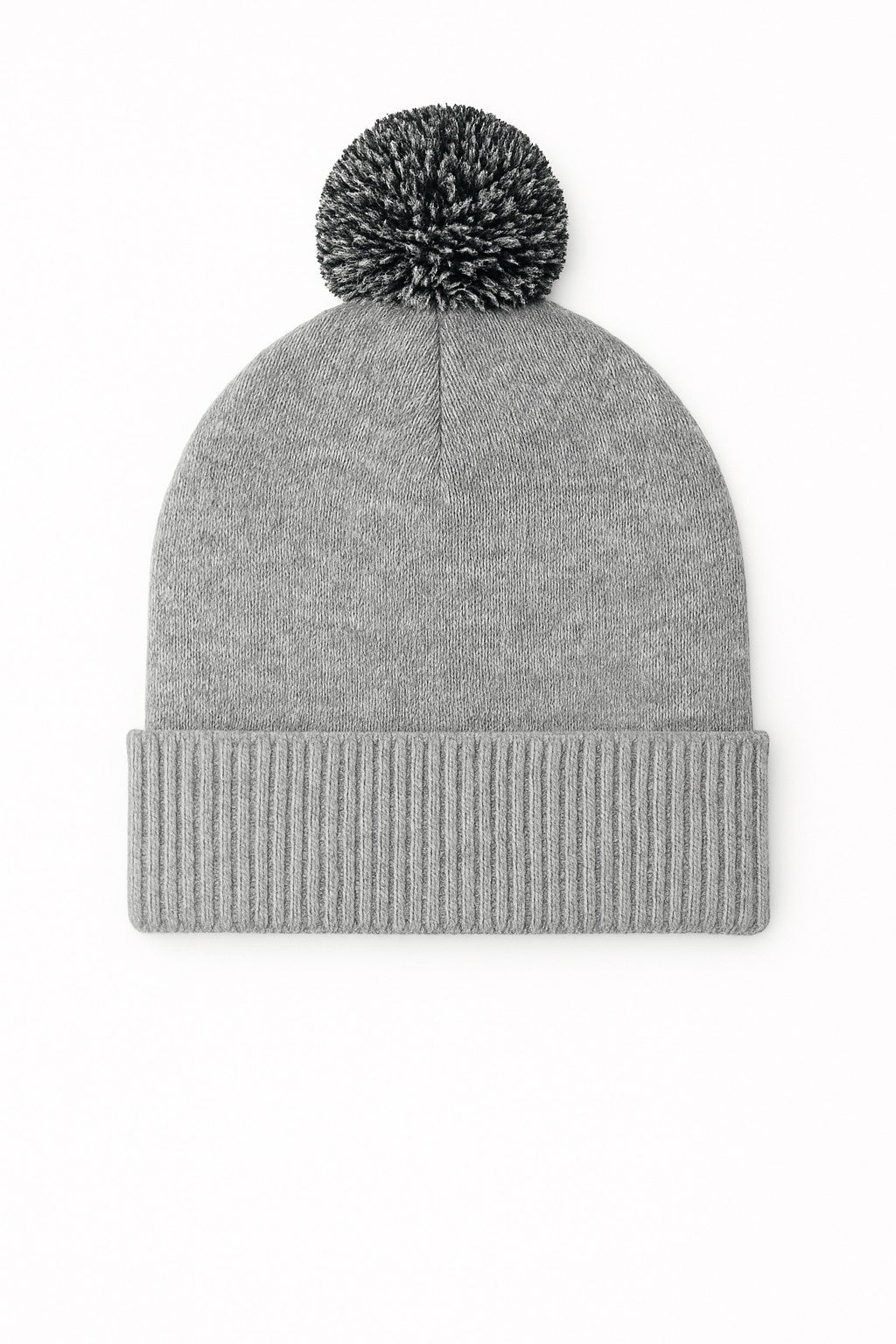 Uneek Pom Pom Beanie in Heather Grey/Black, front view