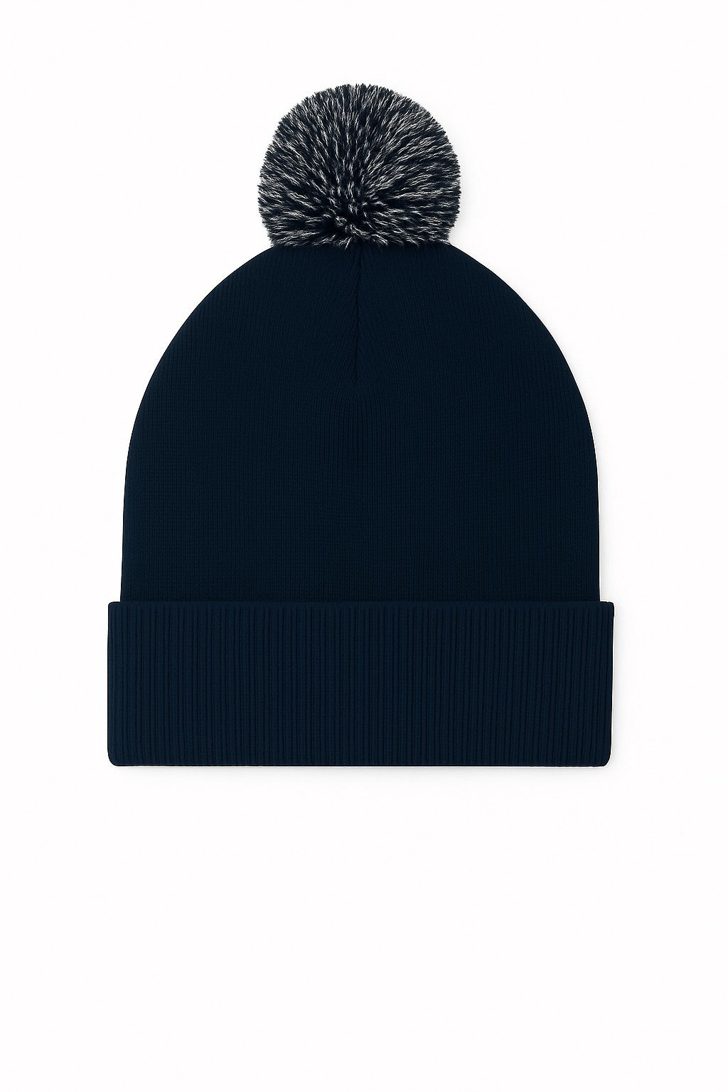 Uneek Pom Pom Beanie in Navy/Light Grey, front view