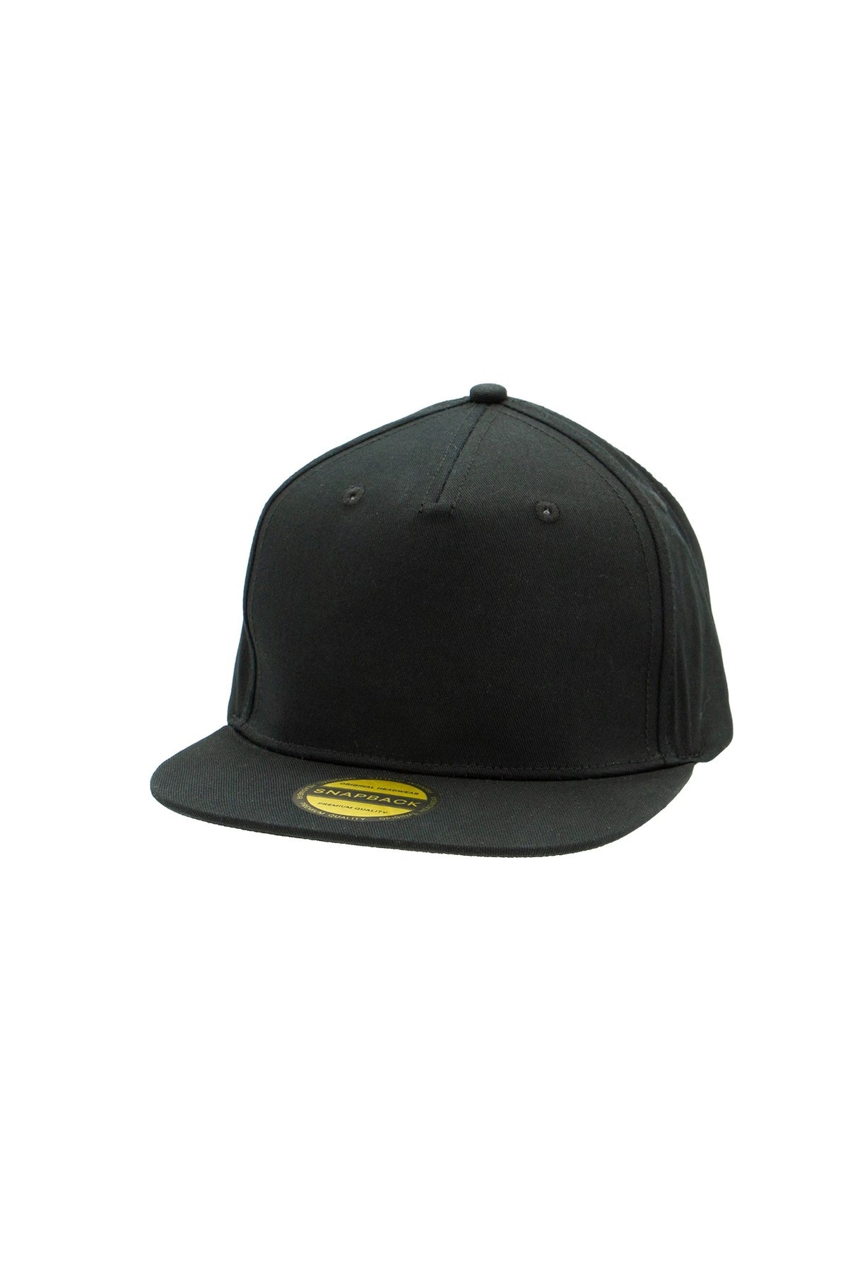 Uneek Original Snapback 5 Panel Cap in Black, front view
