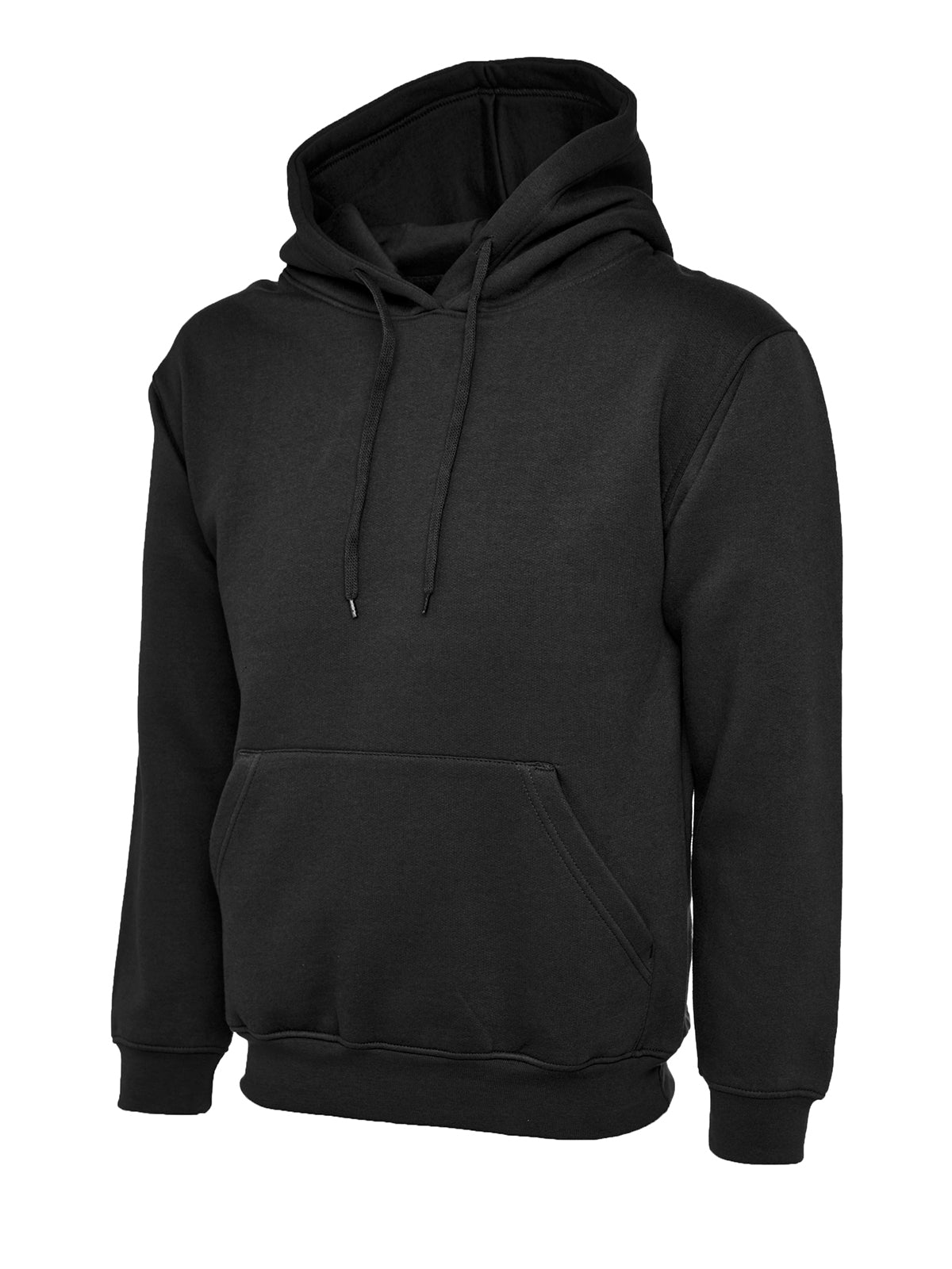 Uneek Classic Hooded Sweatshirt in Black, back view