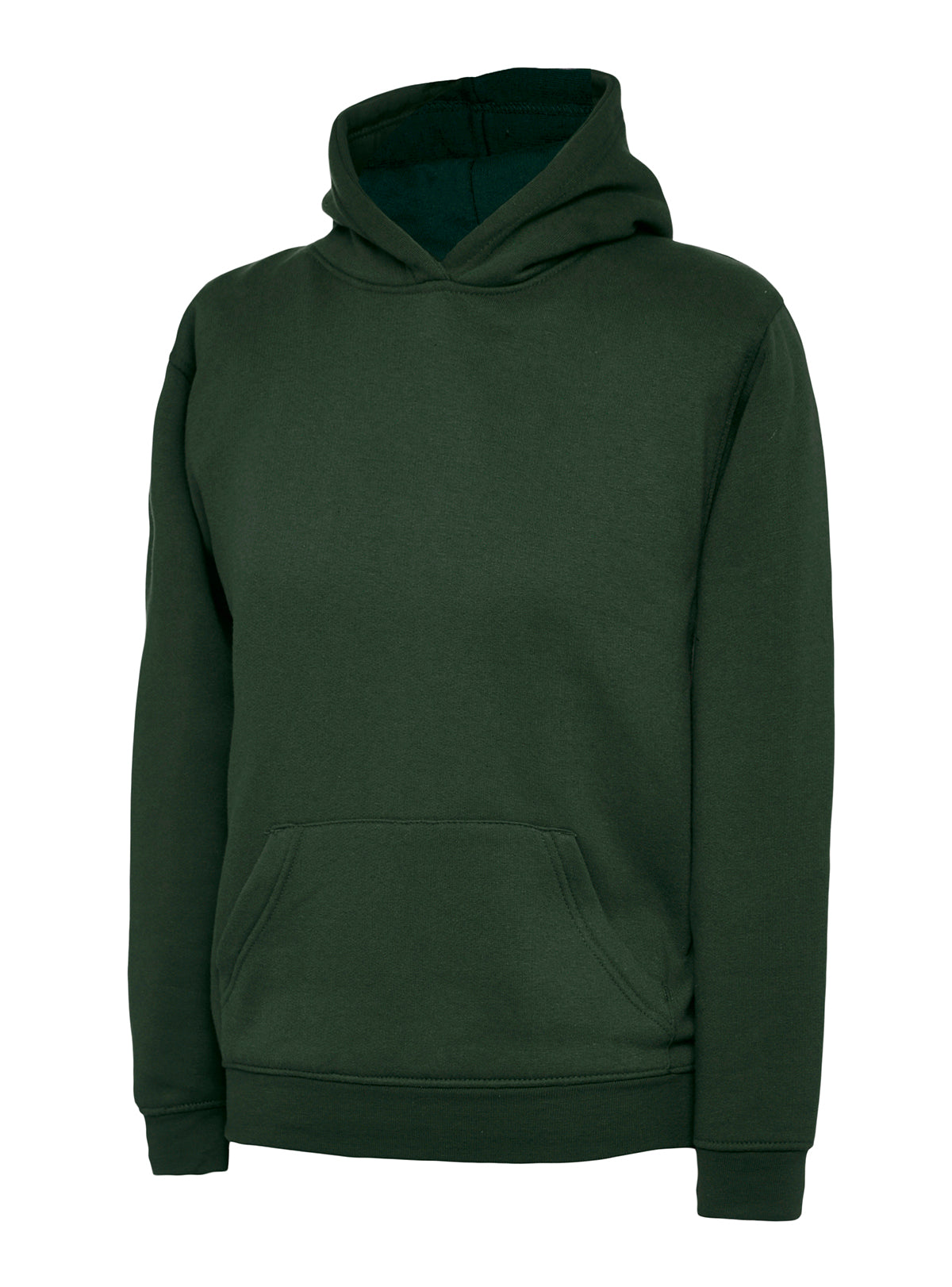 Uneek Childrens Classic Hooded Sweatshirt in Bottle Green, front view