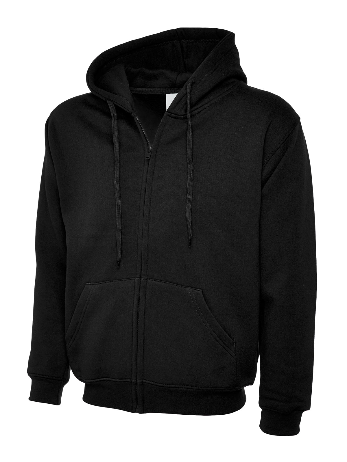 Uneek Adults Classic Full Zip Hooded Sweatshirt in Black, back view