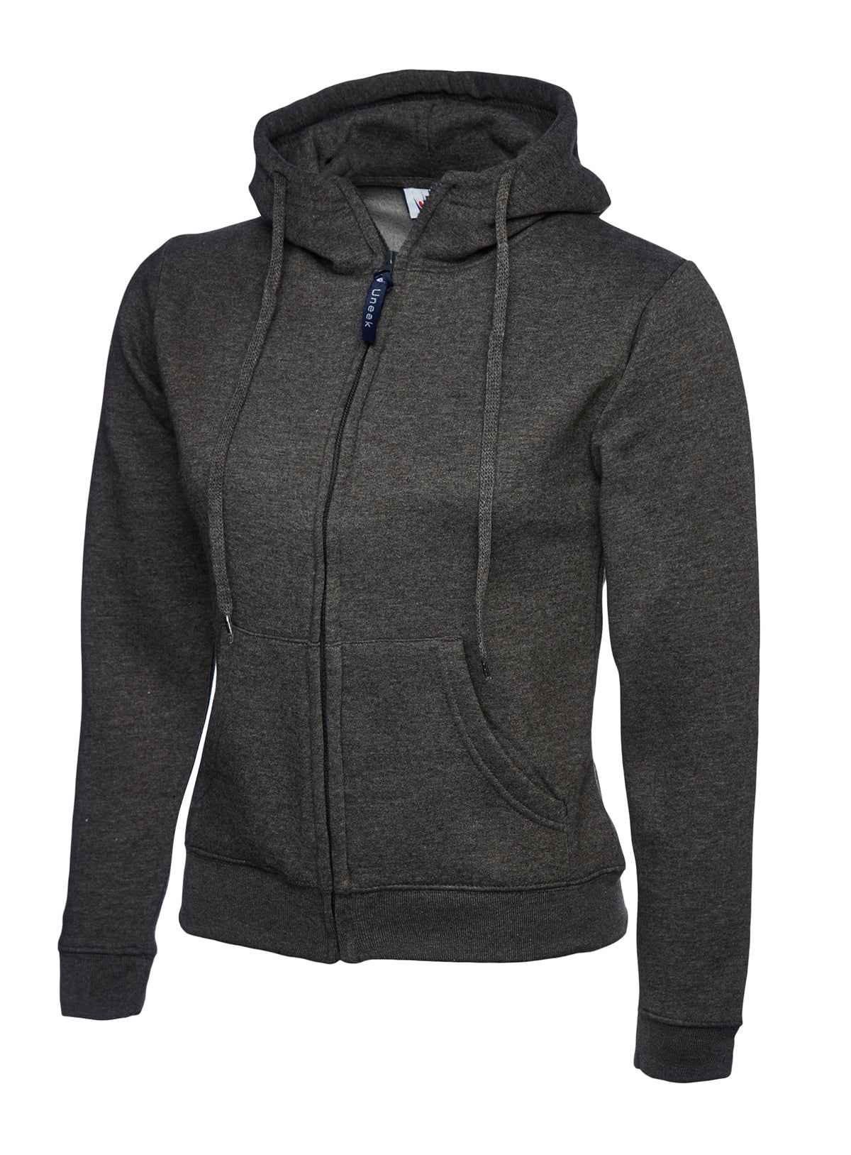 Uneek Ladies Classic Full Zip Hooded Sweatshirt in Charcoal