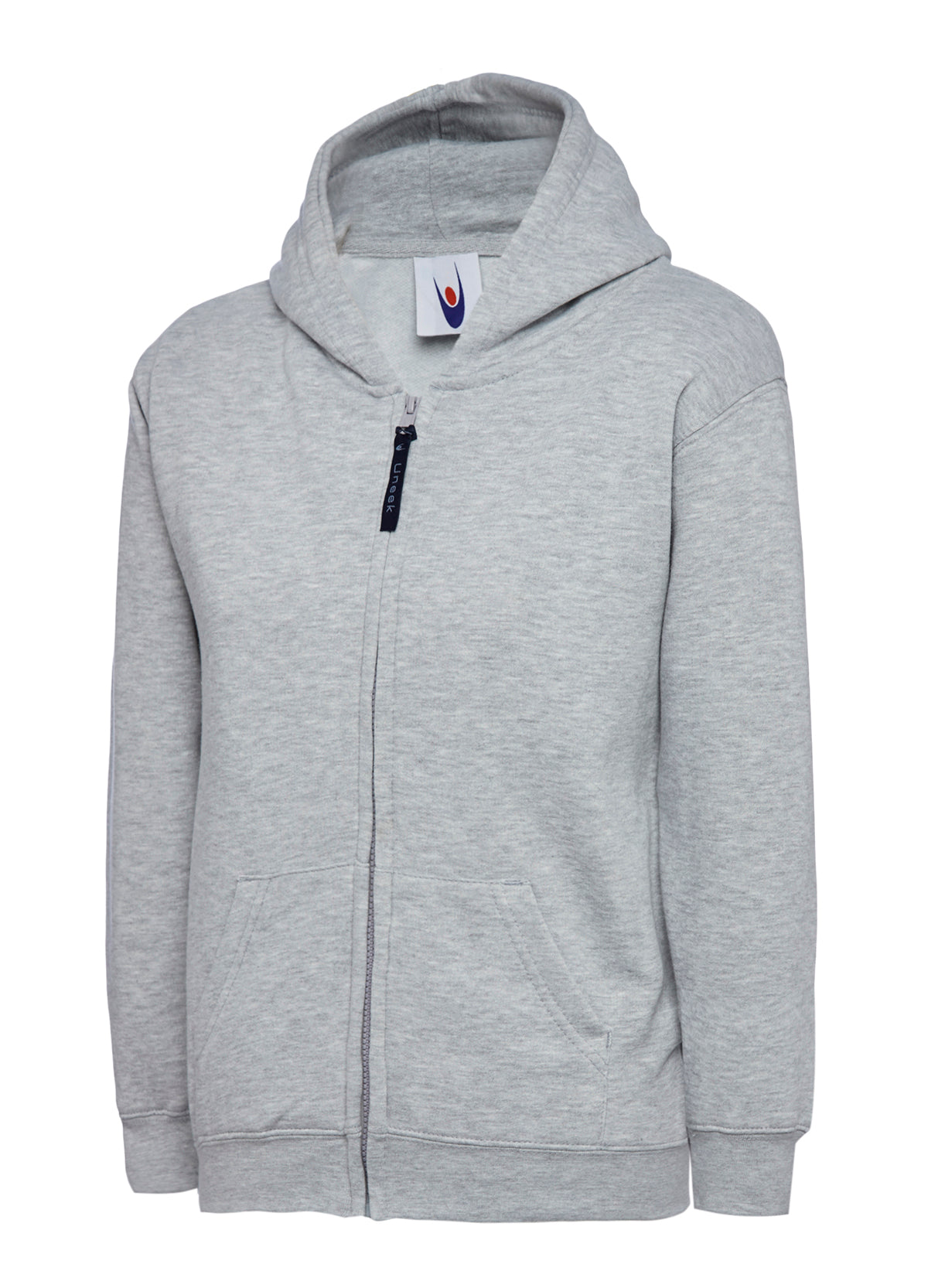 Uneek Childrens Classic Full Zip Hooded Sweatshirt in Heather Grey