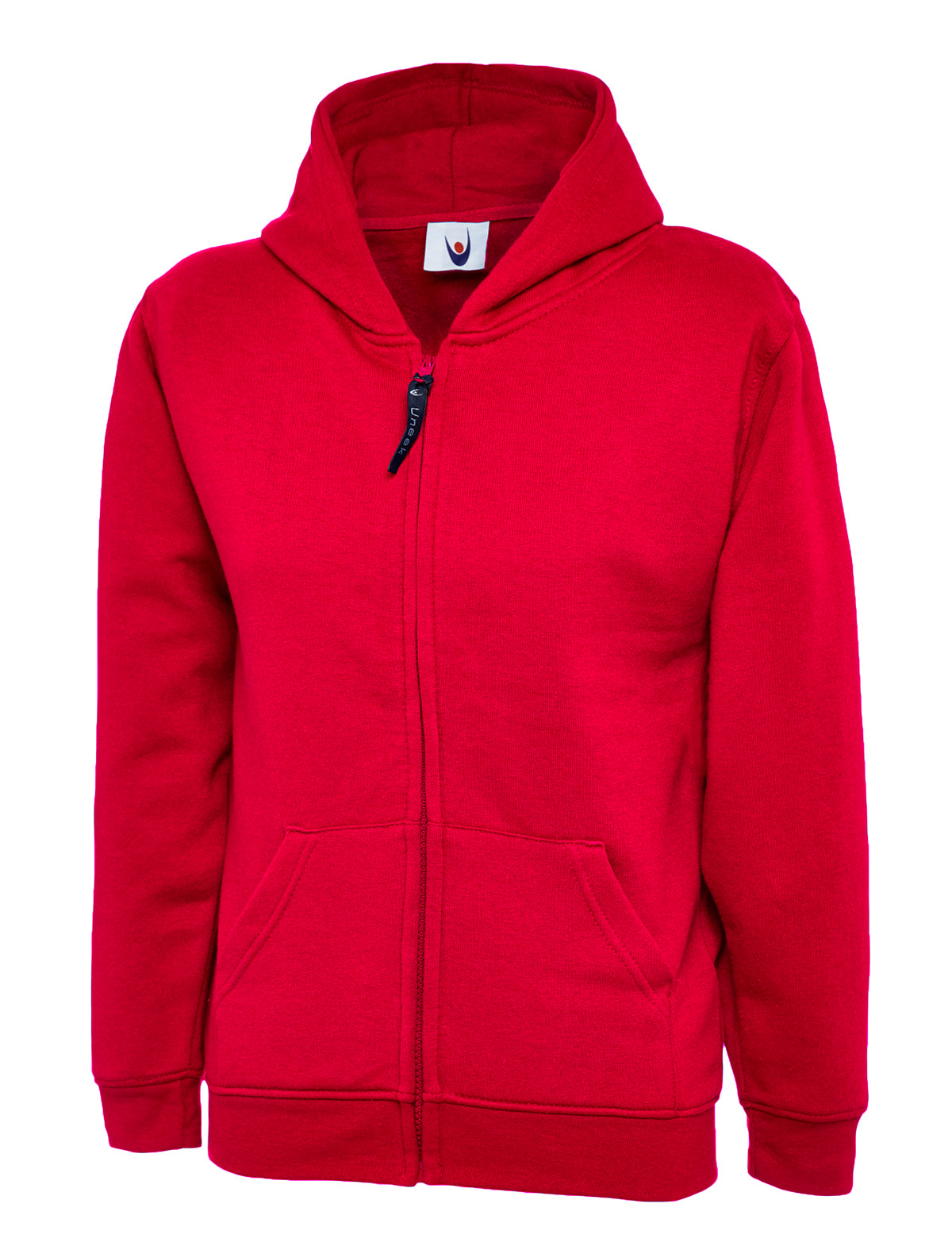 Uneek Childrens Classic Full Zip Hooded Sweatshirt in Red