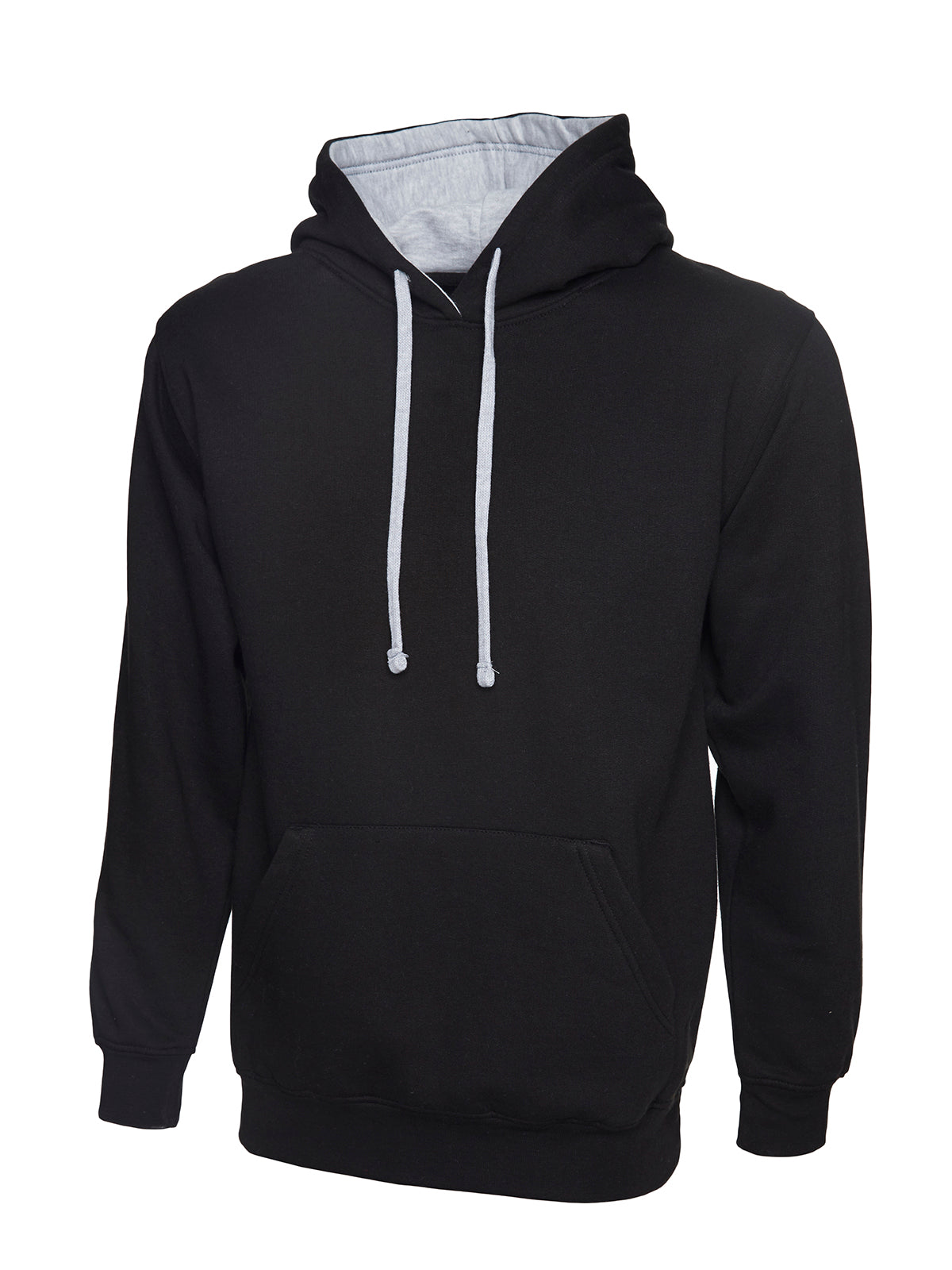 Uneek Contrast Hooded Sweatshirt in Black/Heather Grey