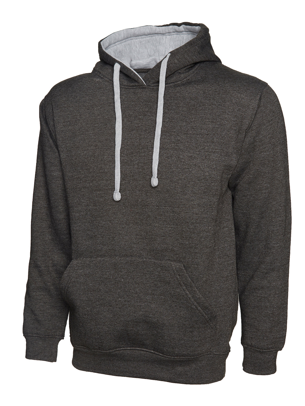 Uneek Contrast Hooded Sweatshirt in Charcoal/Heather Grey