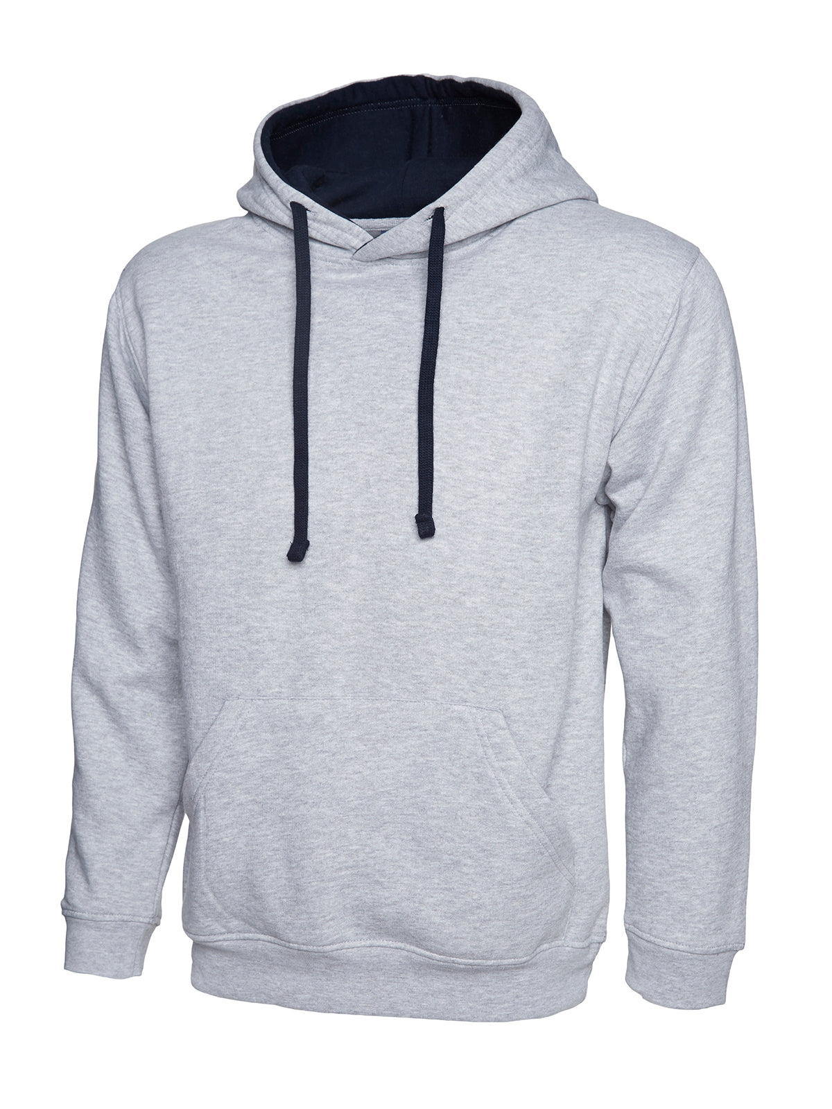 Uneek Contrast Hooded Sweatshirt in Heather Grey/Navy