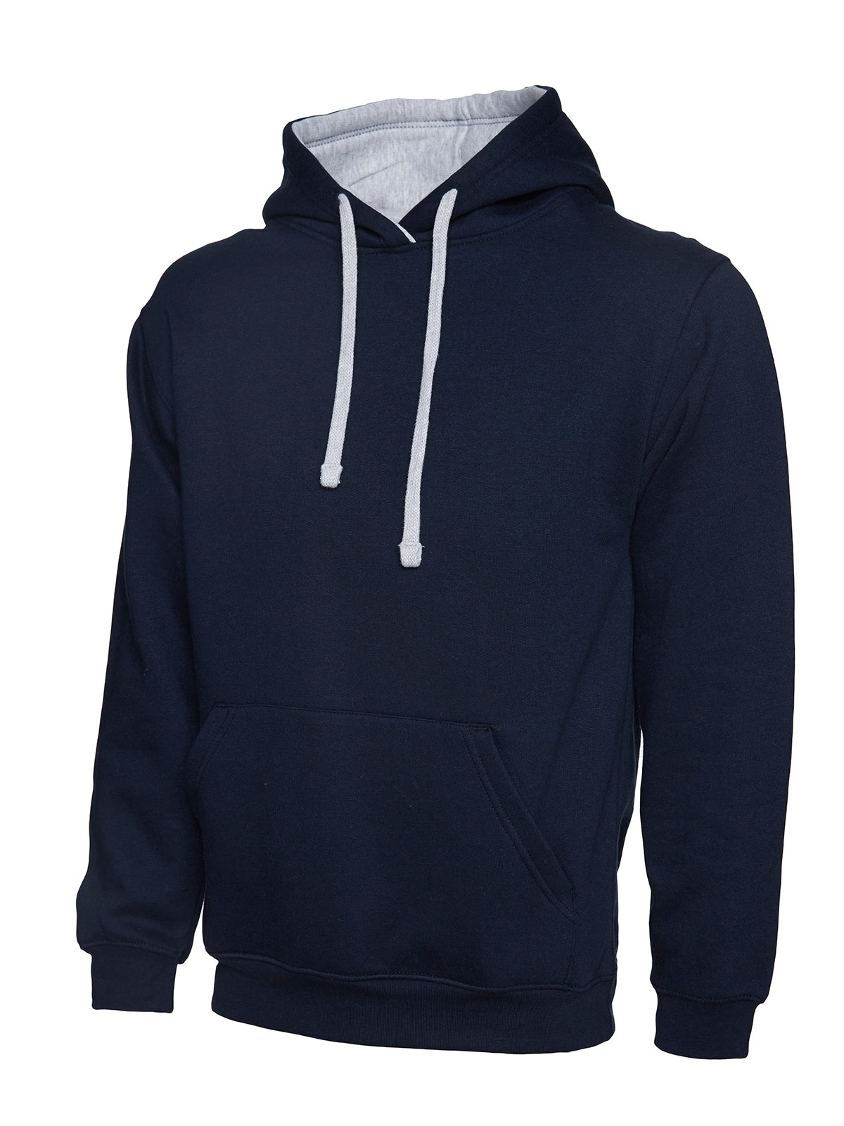 Uneek Contrast Hooded Sweatshirt in Navy/Heather Grey