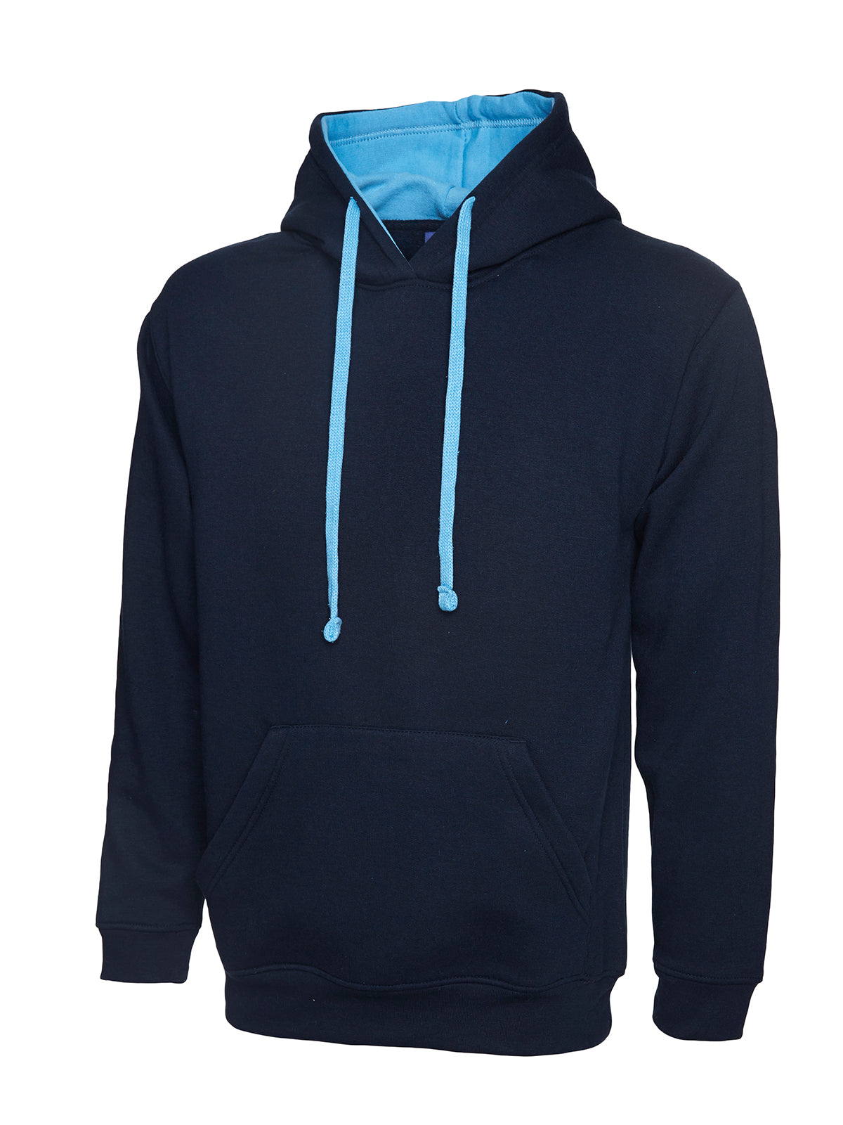 Uneek Contrast Hooded Sweatshirt in Navy/Sky