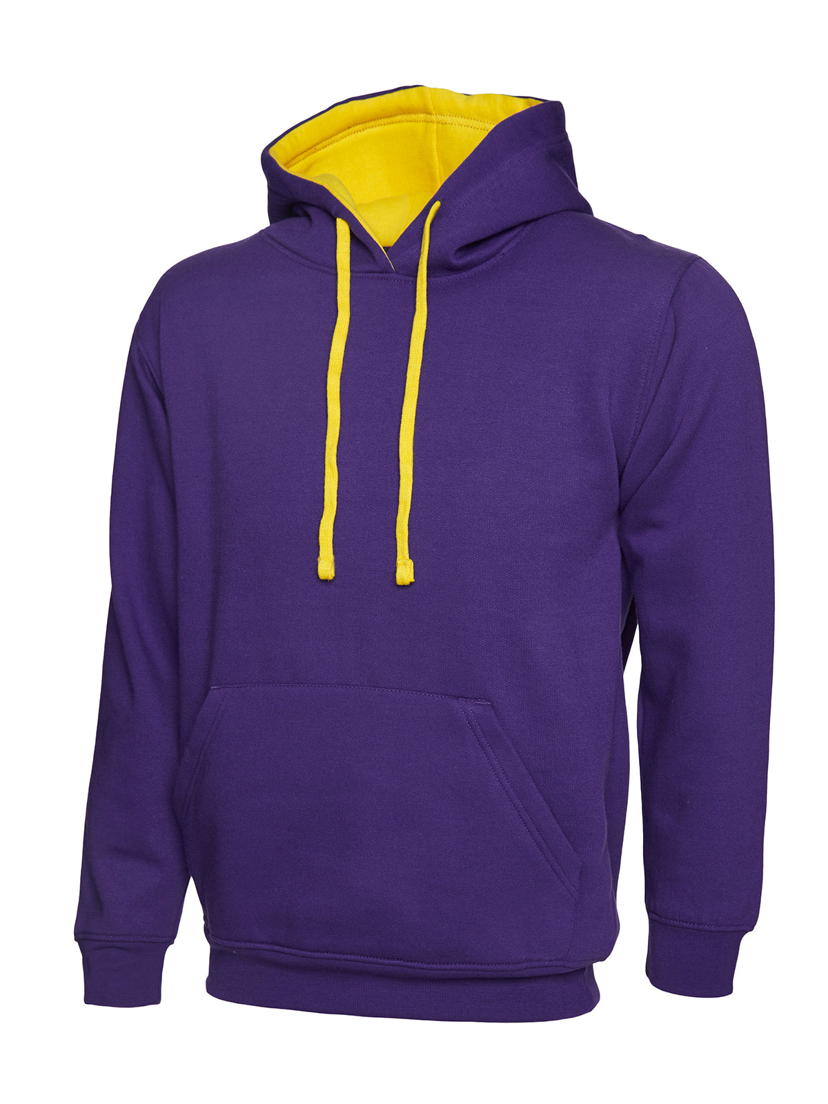 Uneek Contrast Hooded Sweatshirt in Purple/Yellow