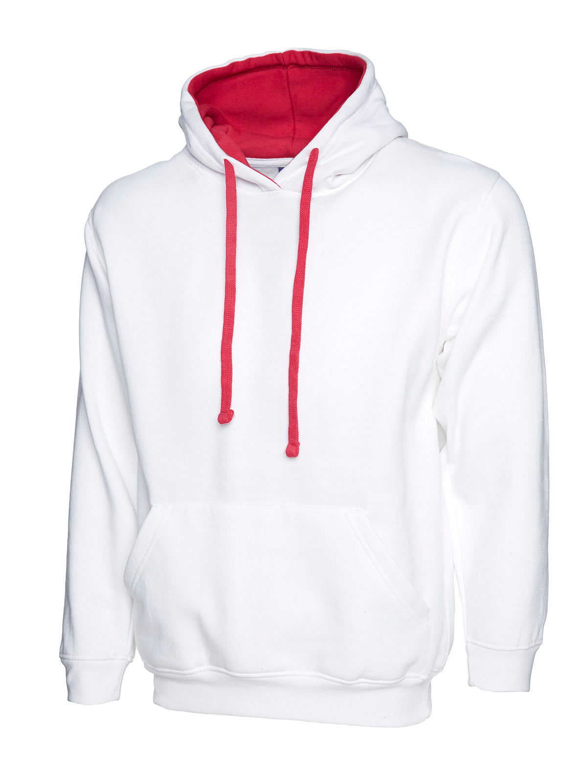 Uneek Contrast Hooded Sweatshirt in White/Fuchsia
