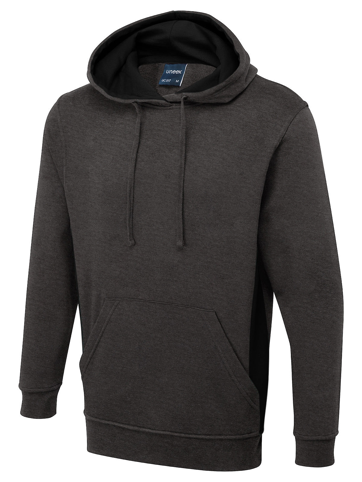 Uneek Two Tone Hooded Sweatshirt in Charcoal/Black