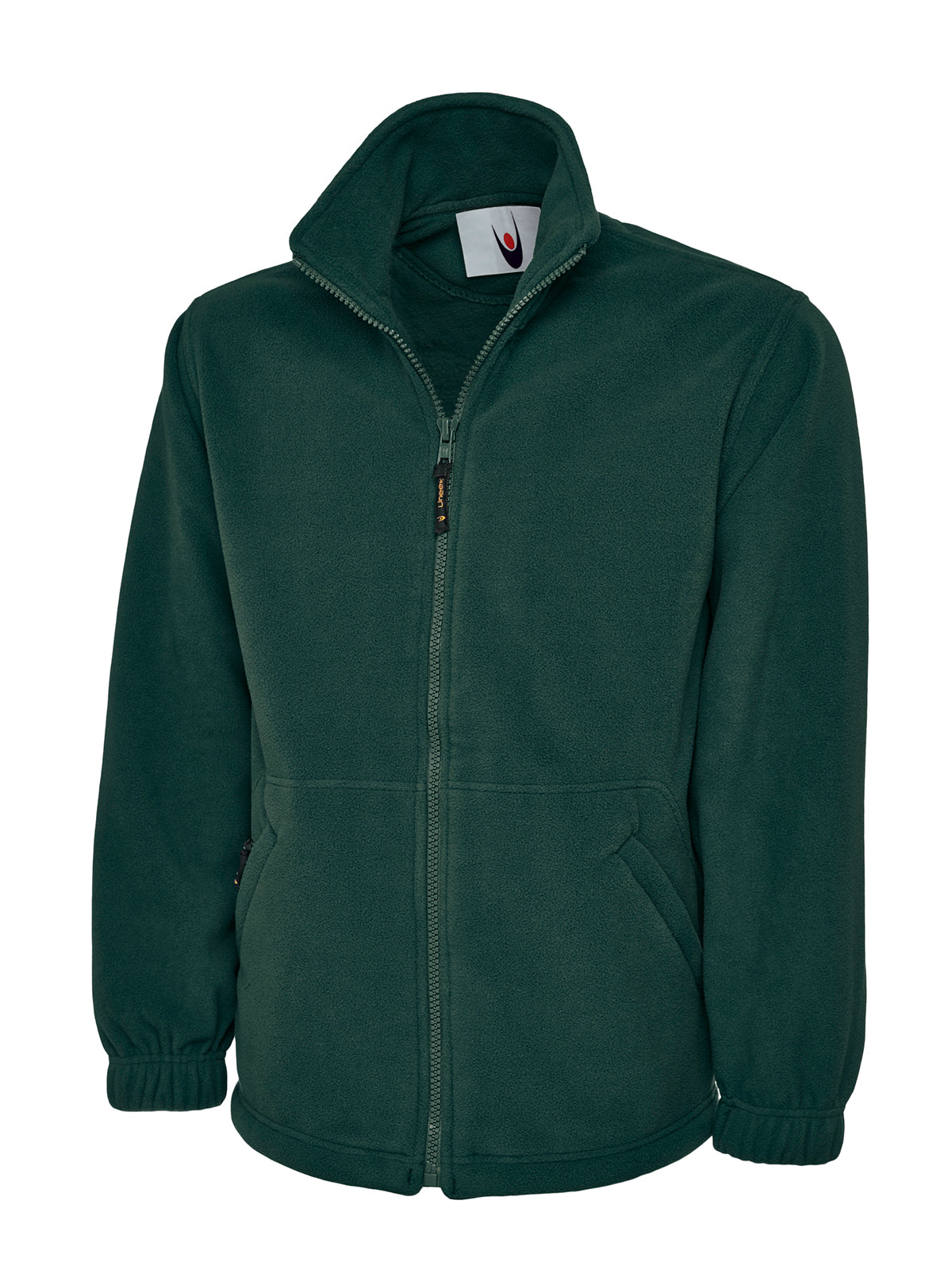 Uneek Classic Full Zip Fleece Jacket in Bottle Green, front view