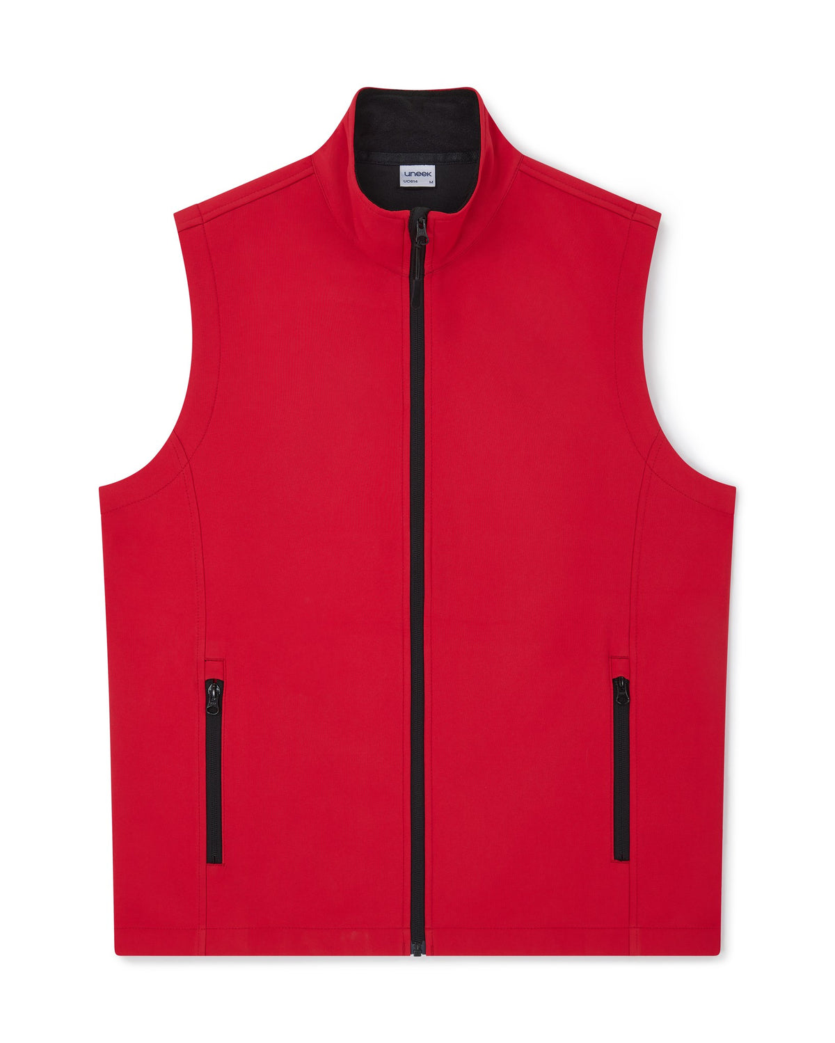 Uneek Printable Softshell Gilet in Red/Black, front view