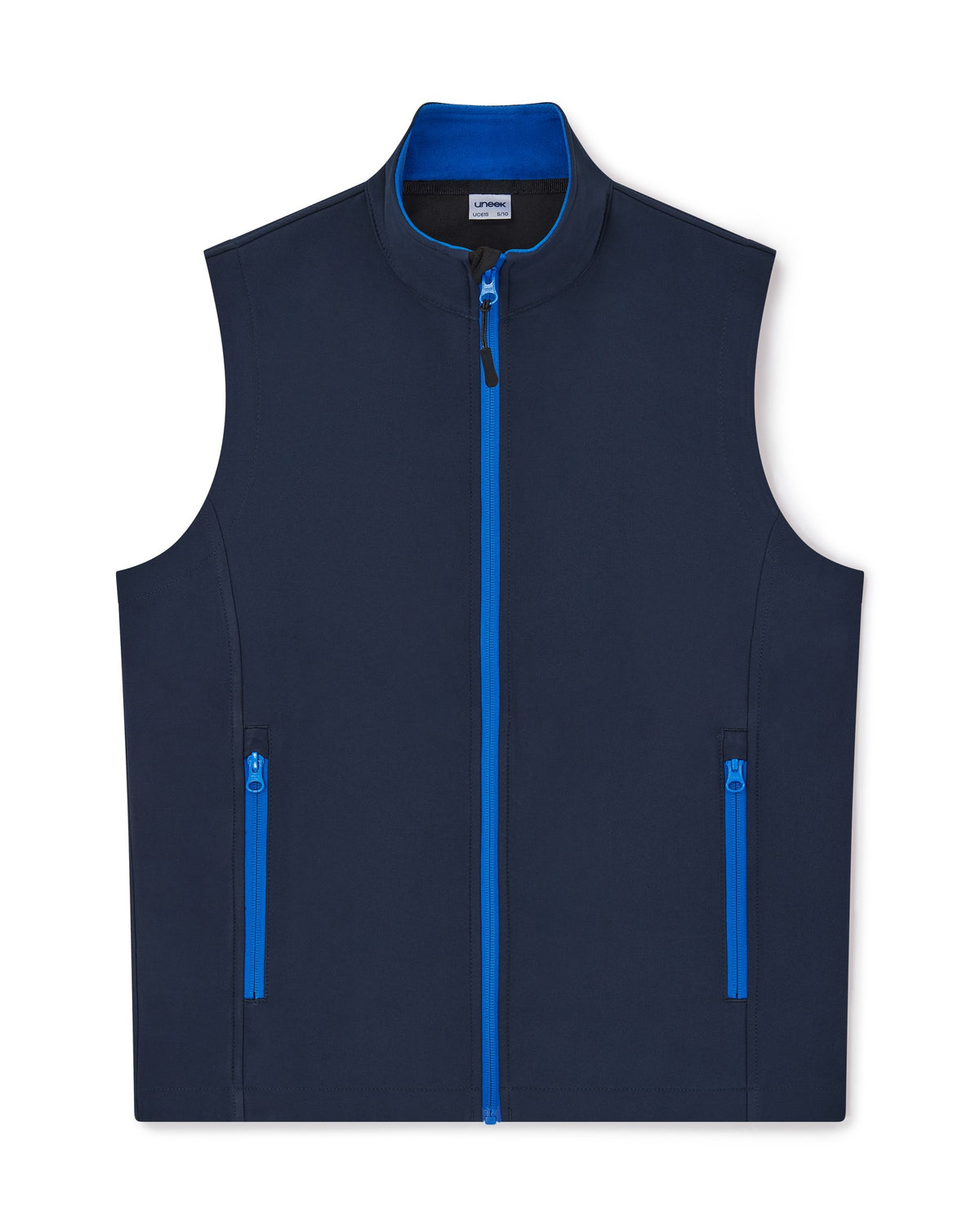 Uneek Ladies Printable Softshell Gilet in Navy/Royal, front view