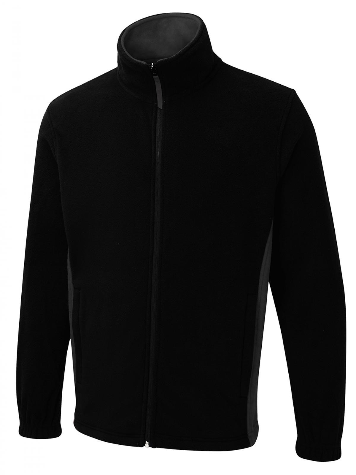 Uneek Two Tone Full Zip Fleece Jacket in Black/Charcoal, front view