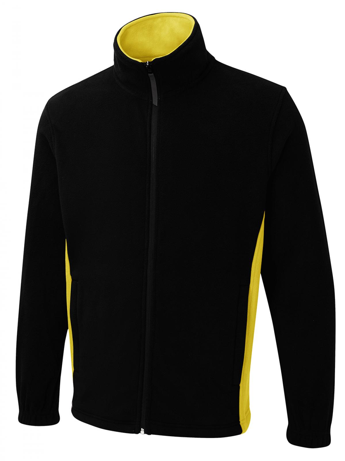 Uneek Two Tone Full Zip Fleece Jacket in Black/Yellow