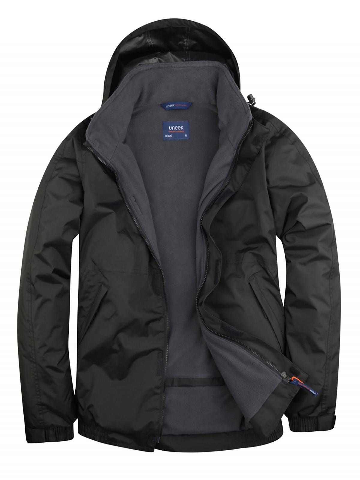 Uneek Premium Outdoor Jacket in Black/Grey, back view