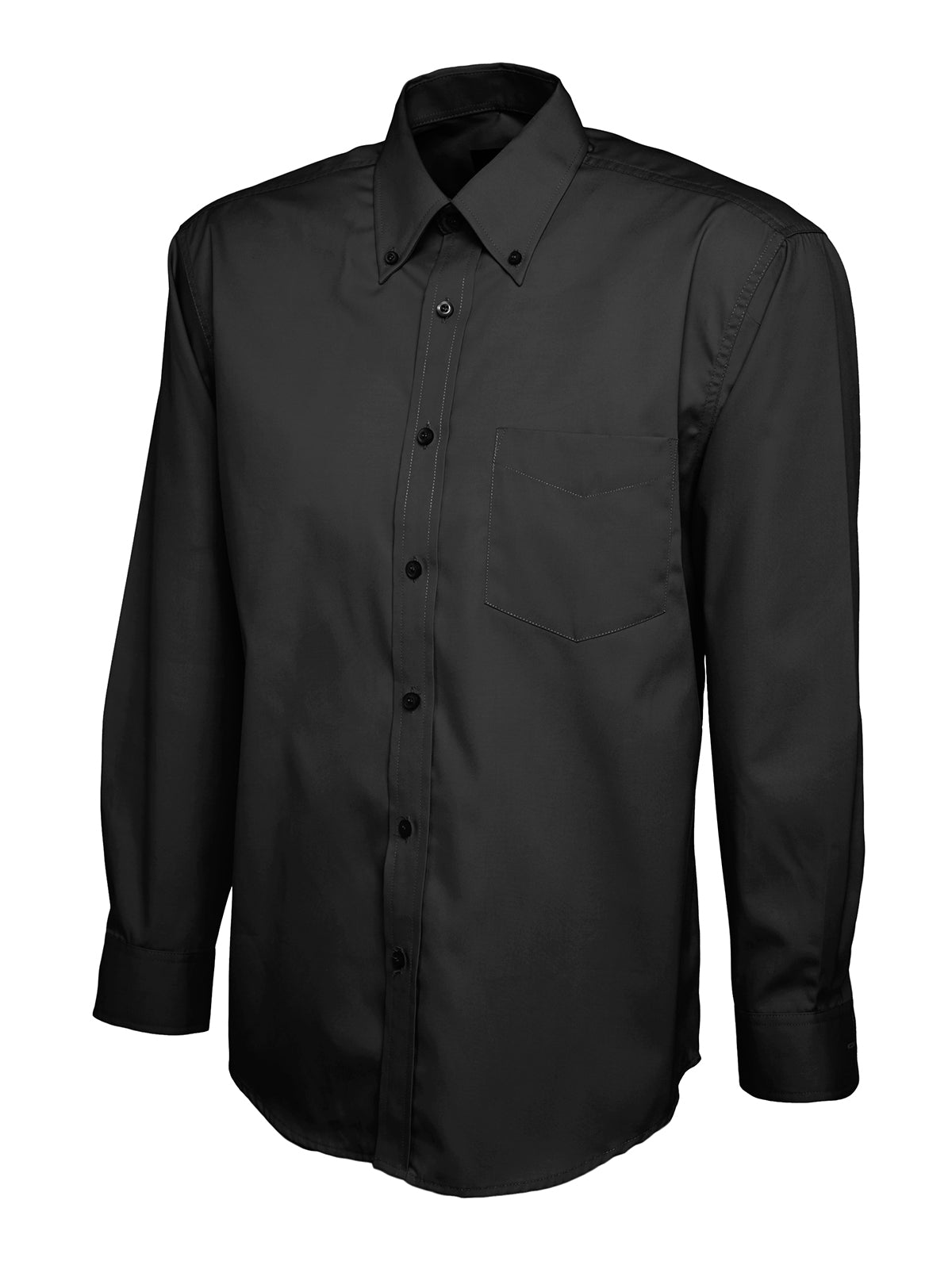 Uneek Mens Pinpoint Oxford Full Sleeve Shirt in Black, back view