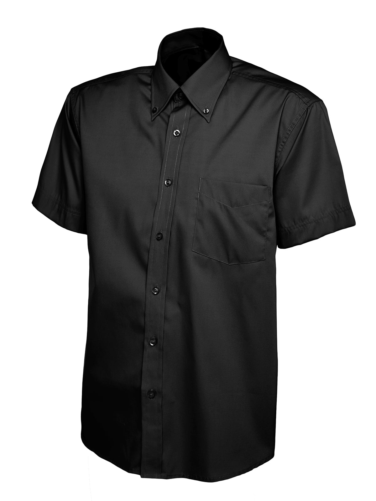 Uneek Mens Pinpoint Oxford Half Sleeve Shirt in Black, back view