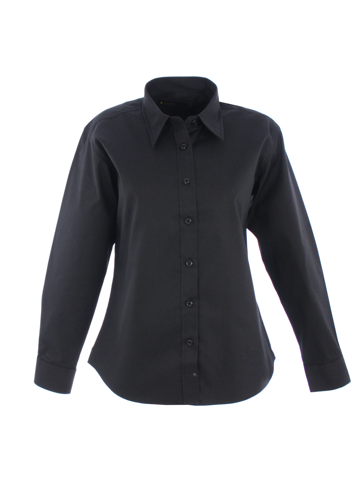 Uneek Ladies Pinpoint Oxford Full Sleeve Shirt in Black, back view