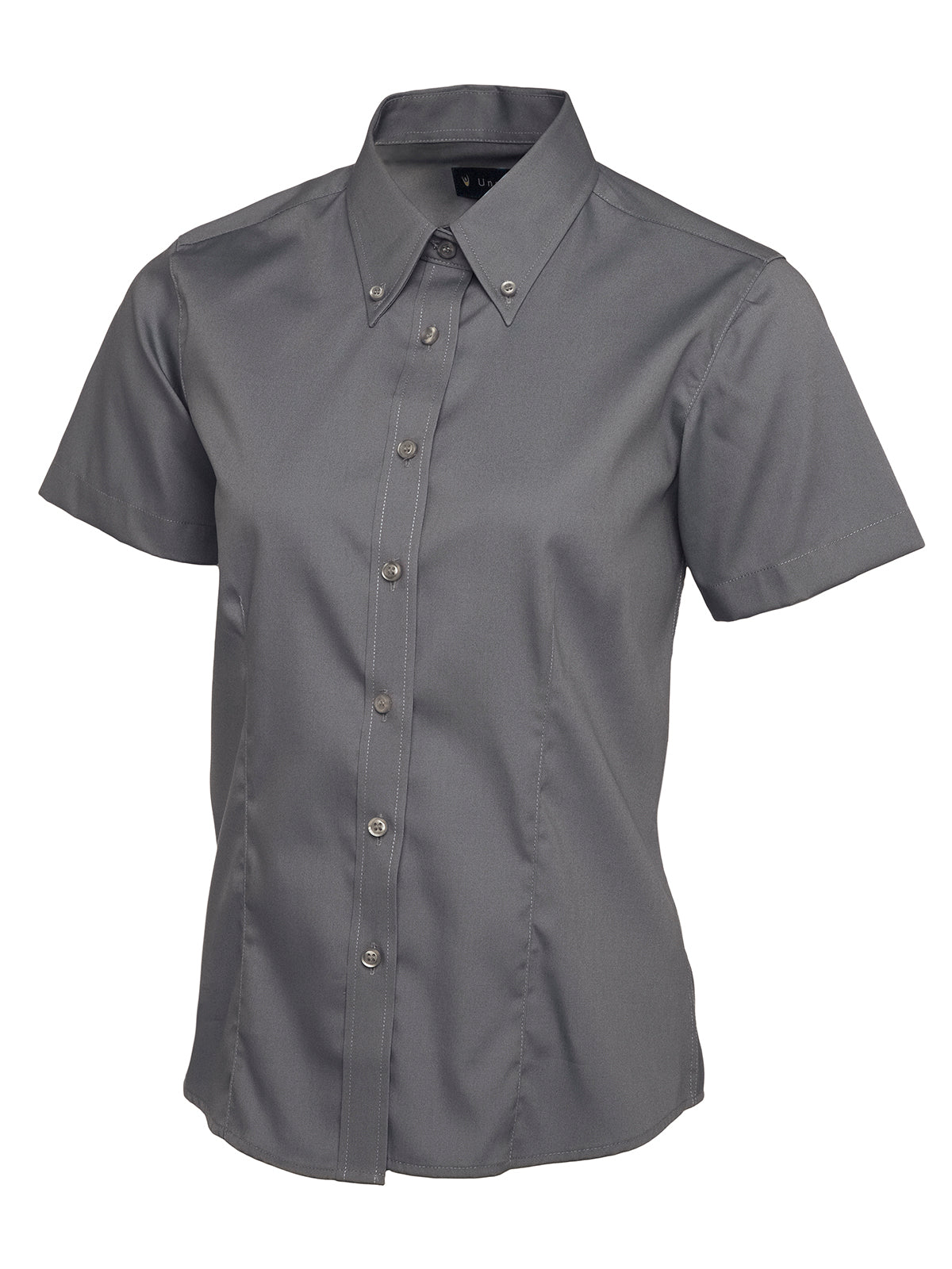 Uneek Ladies Pinpoint Oxford Half Sleeve Shirt in Charcoal