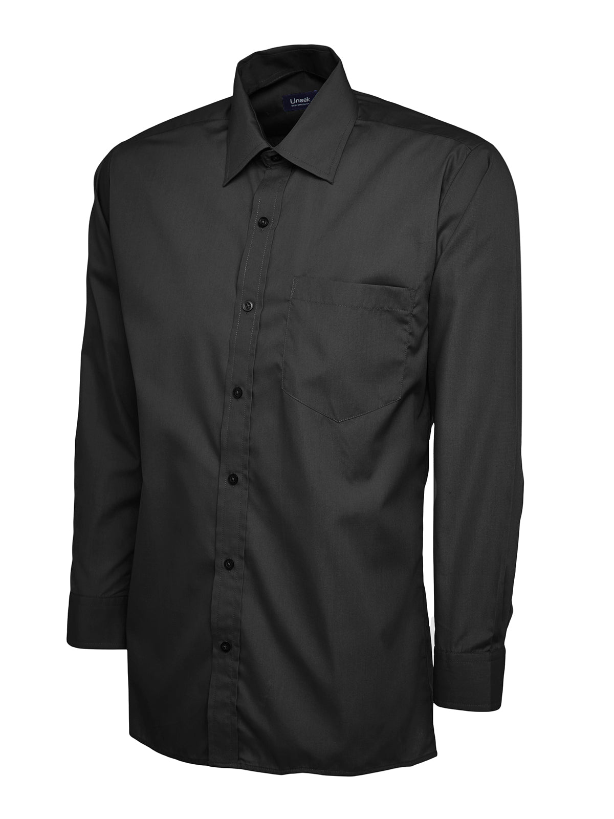 Uneek Mens Poplin Full Sleeve Shirt in Black, back view