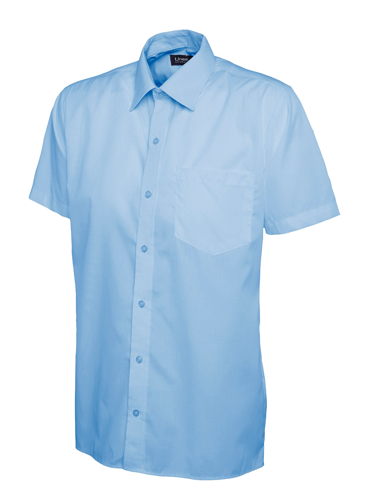 Uneek Mens Poplin Half Sleeve Shirt in Light Blue