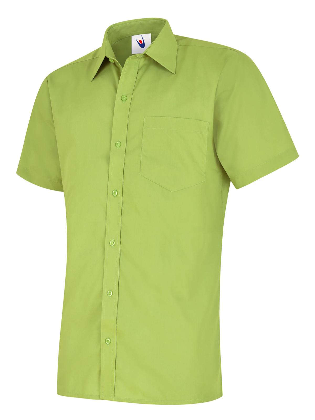 Uneek Mens Poplin Half Sleeve Shirt in Lime