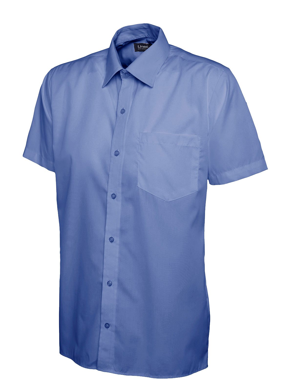 Uneek Mens Poplin Half Sleeve Shirt in Mid Blue