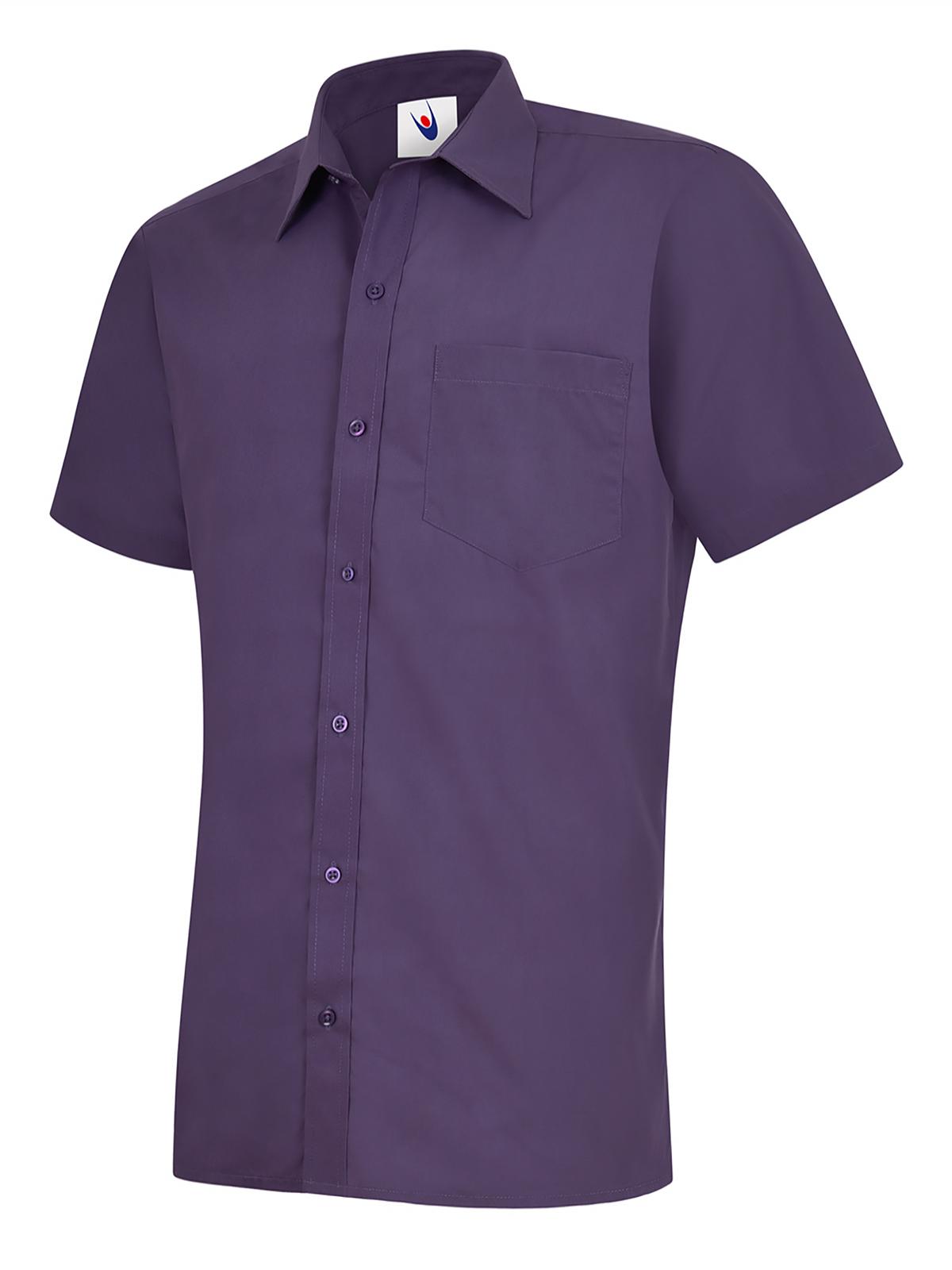 Uneek Mens Poplin Half Sleeve Shirt in Purple