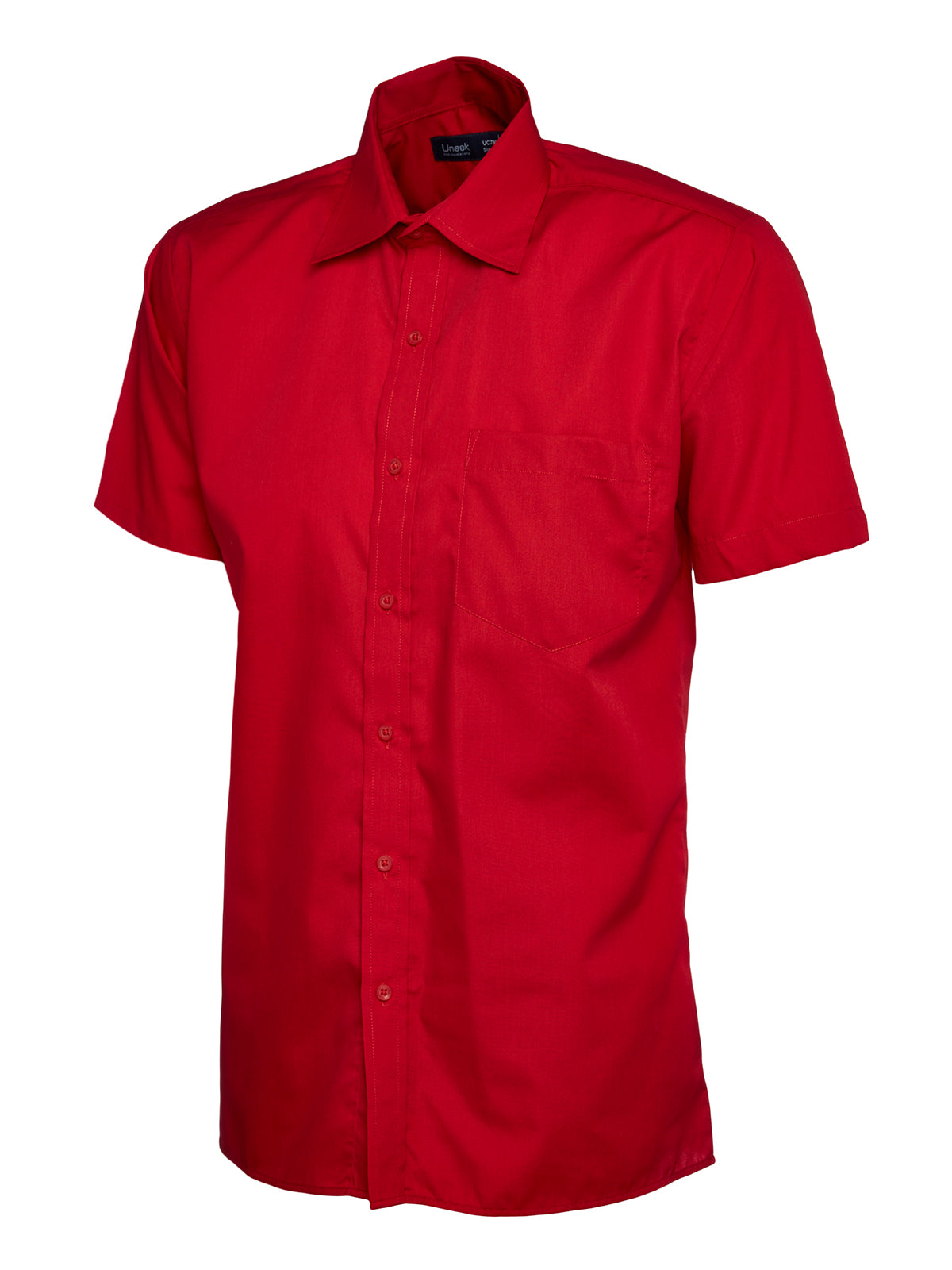 Uneek Mens Poplin Half Sleeve Shirt in Red