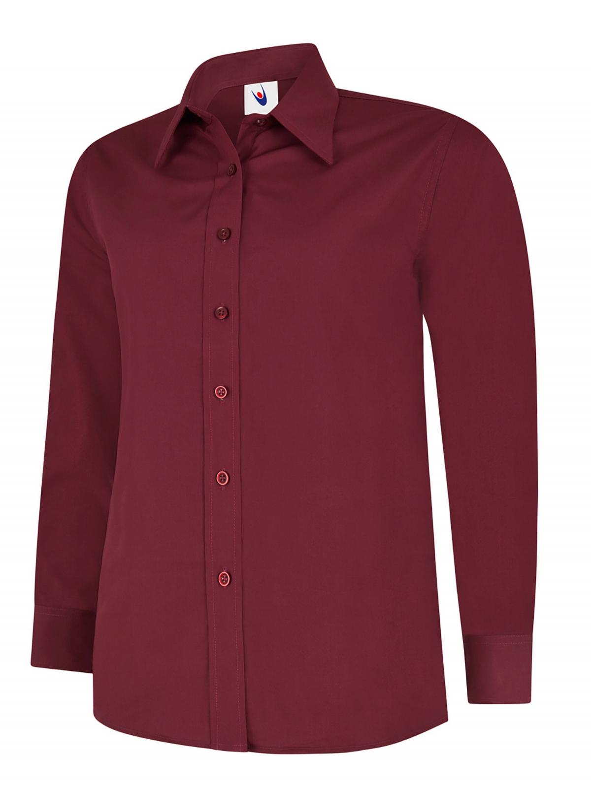 Uneek Ladies Poplin Full Sleeve Shirt in Burgundy