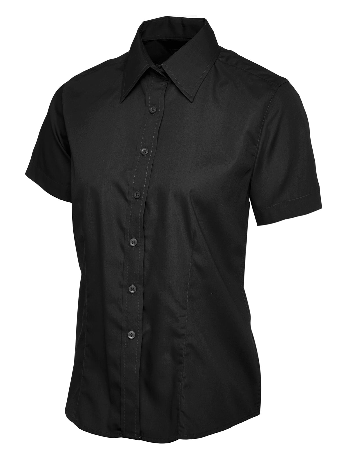 Uneek Ladies Poplin Half Sleeve Shirt in Black, back view