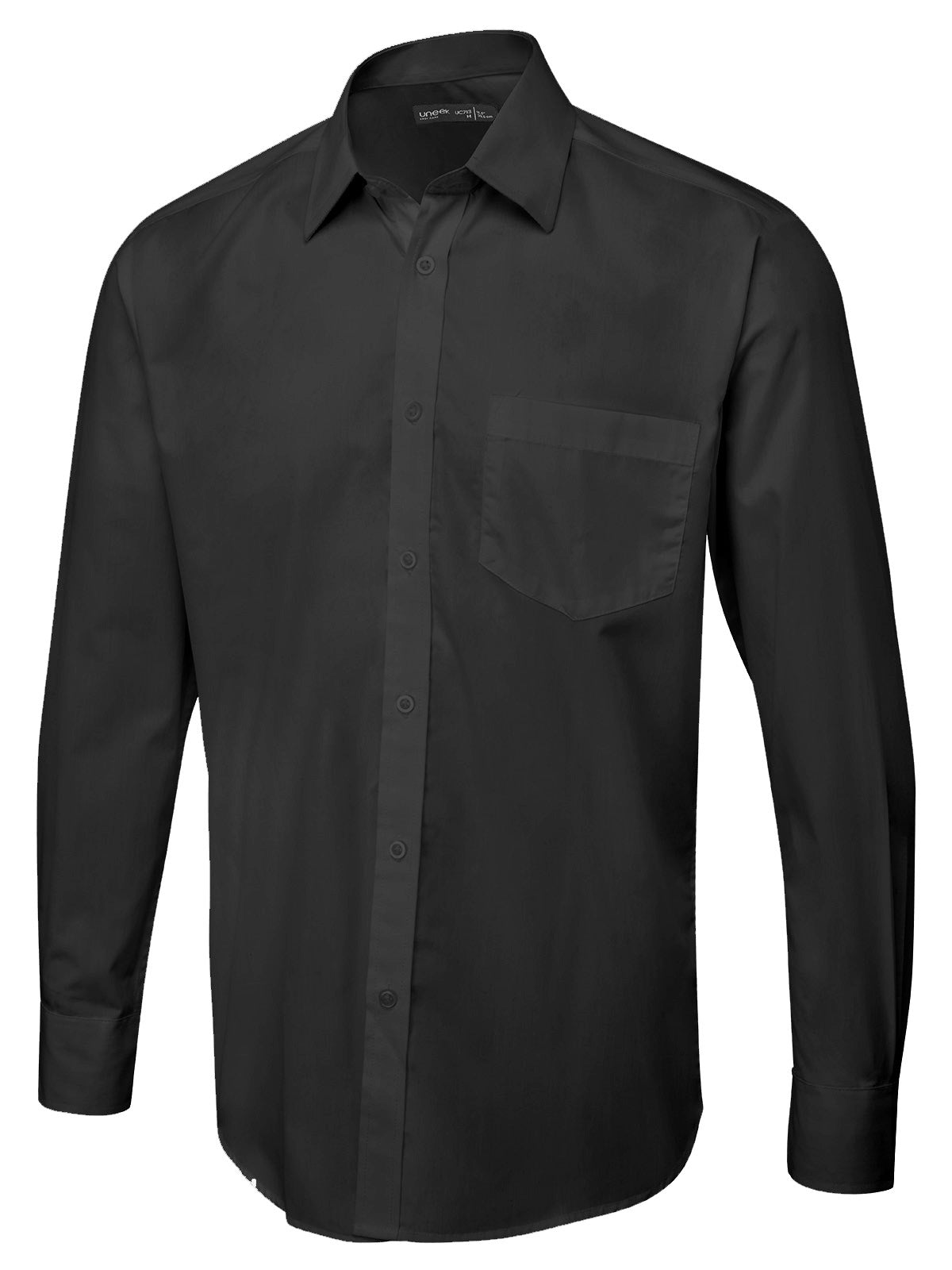 Uneek Men's Long Sleeve Poplin Shirt in Black, back view