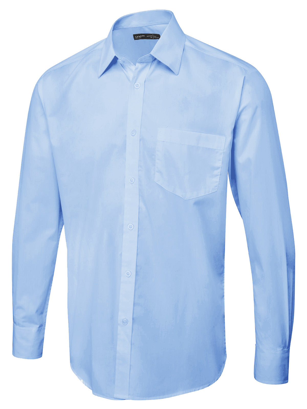 Uneek Men's Long Sleeve Poplin Shirt in Light Blue