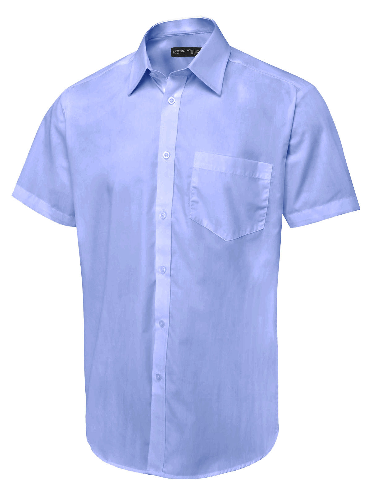 Uneek Men's Short Sleeve Poplin Shirt in Mid Blue, front view