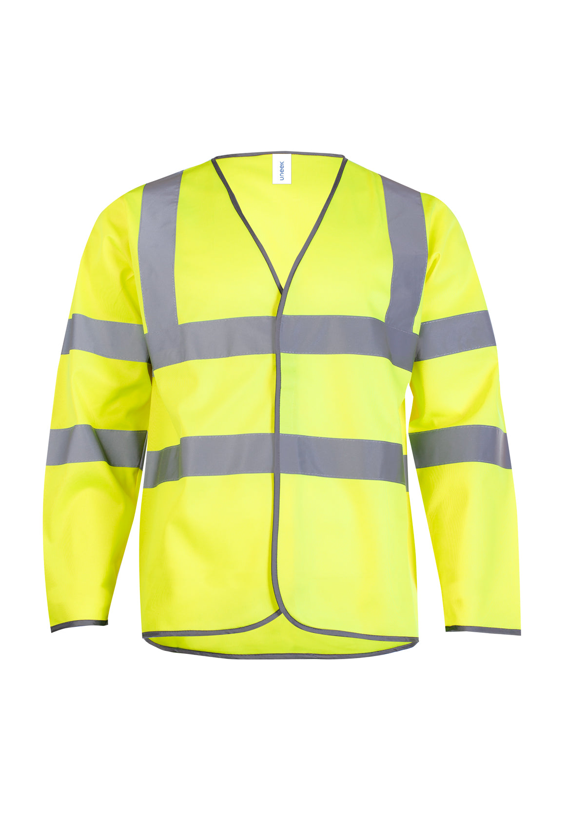 Uneek Long Sleeve Hi Vis Safety Waistcoat in Yellow, front view