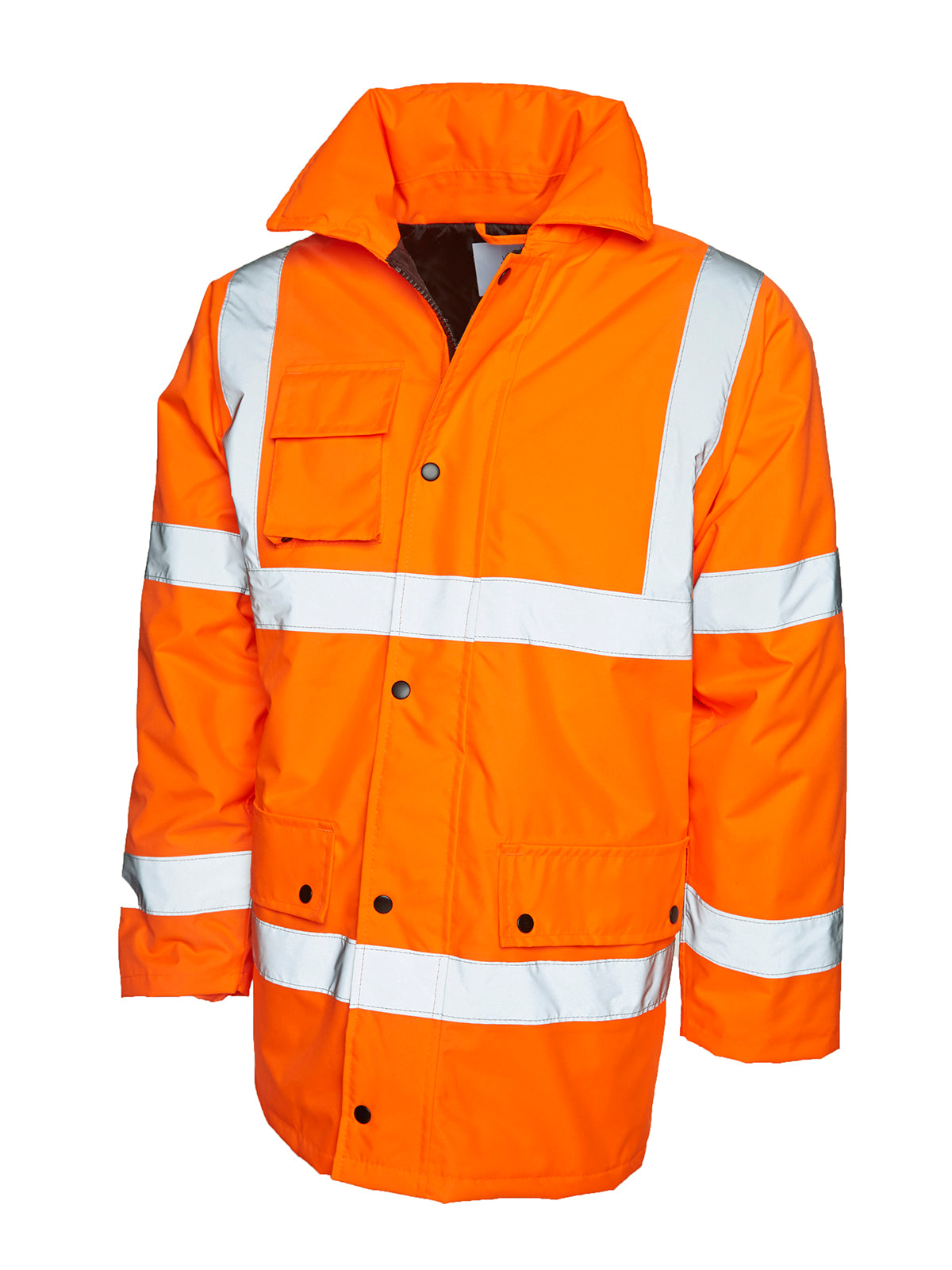 Uneek Hi Vis Road Safety Jacket in Orange, front view