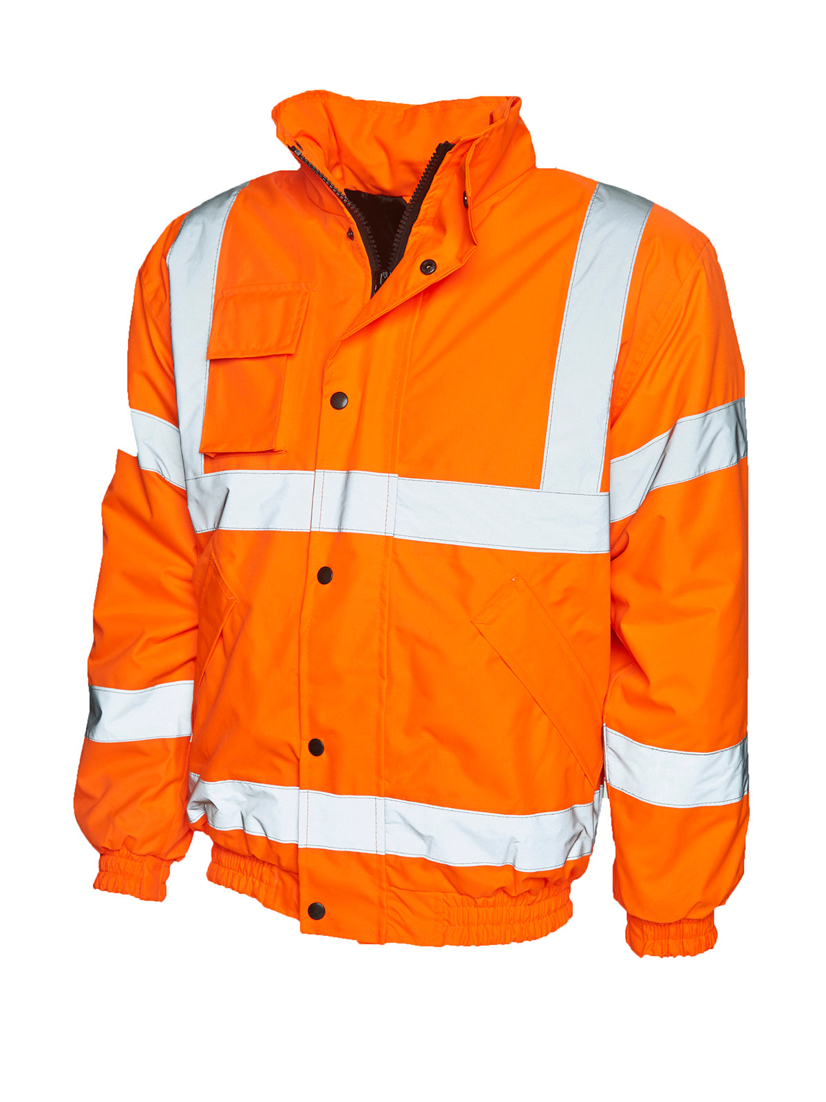 Uneek Hi Vis Bomber Jacket in Orange, front view