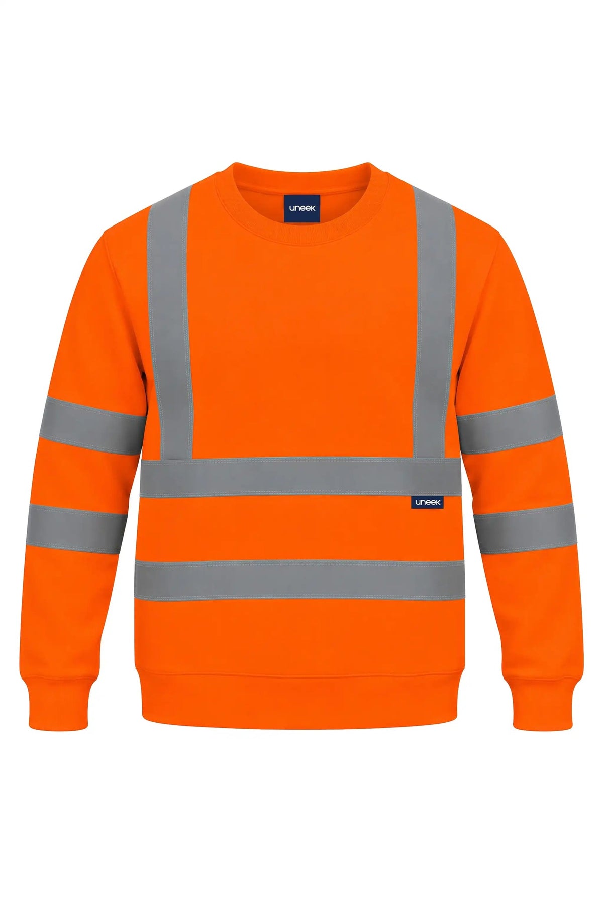 Uneek Hi Vis Crew Neck Sweatshirt in Orange, front view
