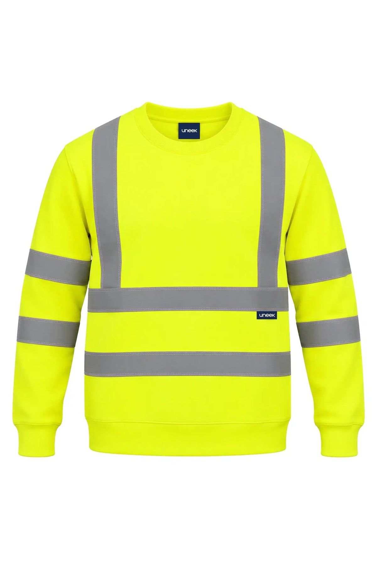 Uneek Hi Vis Crew Neck Sweatshirt in Yellow, front view
